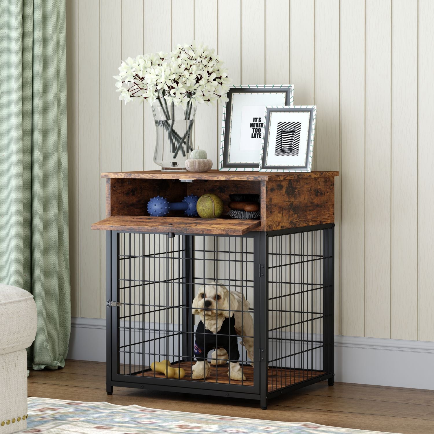 BATE Dog Crate Furniture Small Dog Kennel Dogs Cage with Drawer Brown