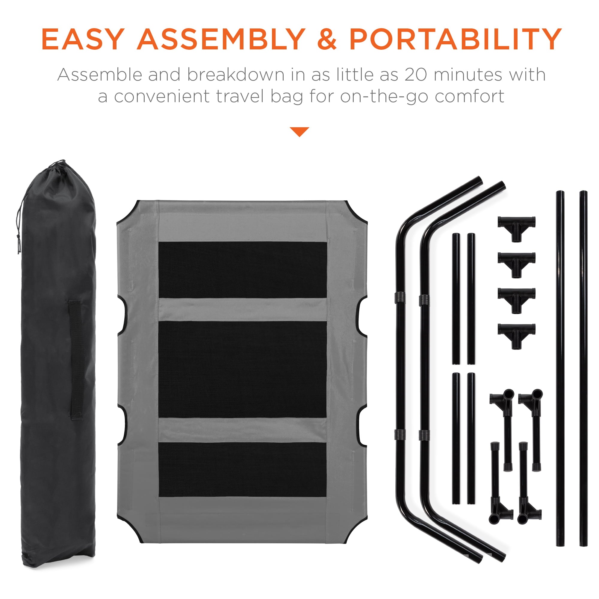 Best Choice Products 48in Elevated Cooling Dog Bed， Outdoor Raised Mesh Pet Cot w/ Removable Canopy， Carrying Bag - Gray