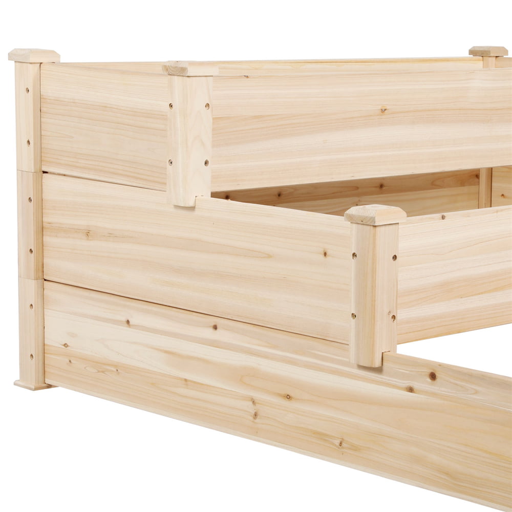 Easyfashion Raised/Elevated Garden Bed Tiered Planter Box, Natural Wood