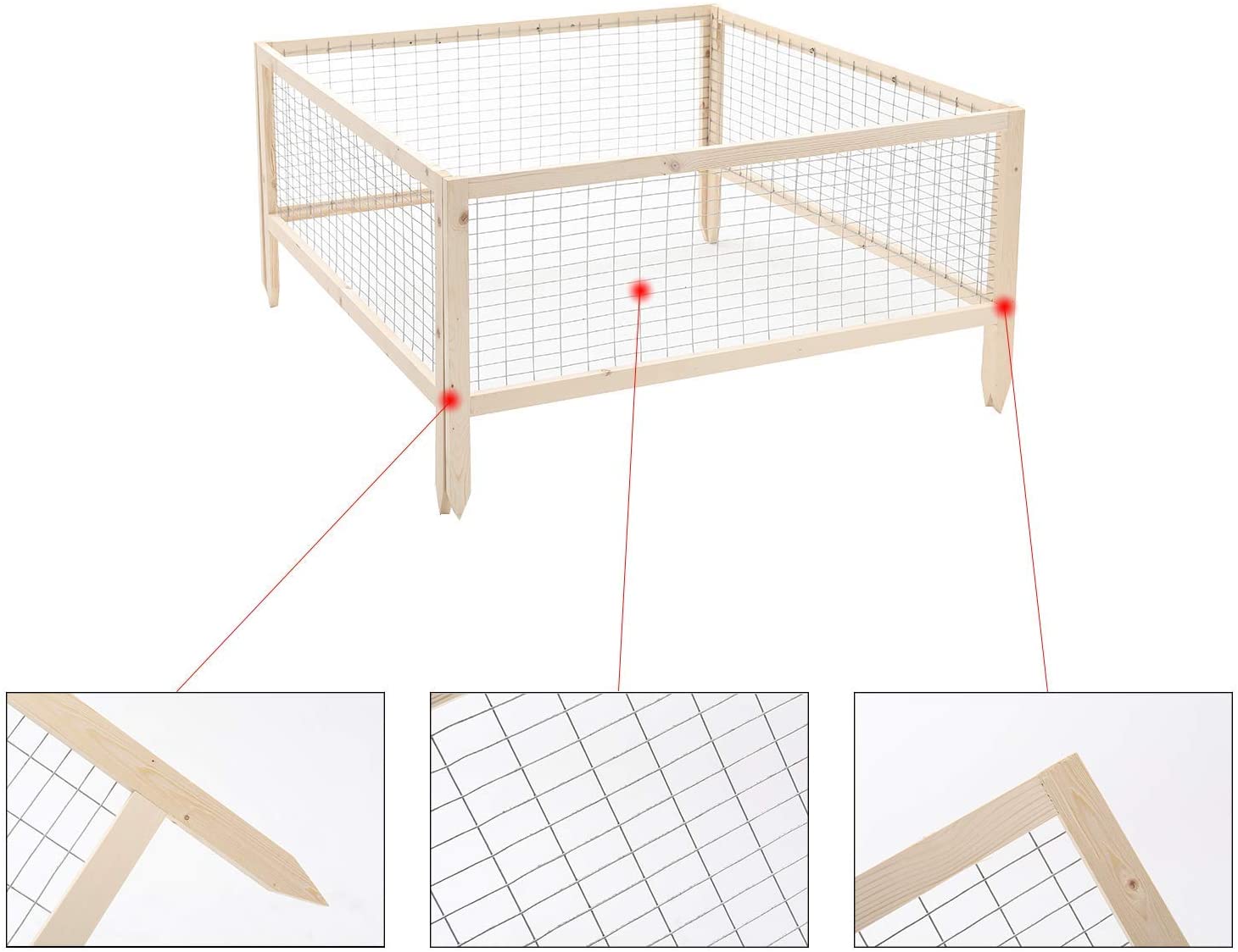 SUNCROWN 4 Piece Wooden Frame Metal Garden Fence Kit, Decorative Metal Garden Fencing