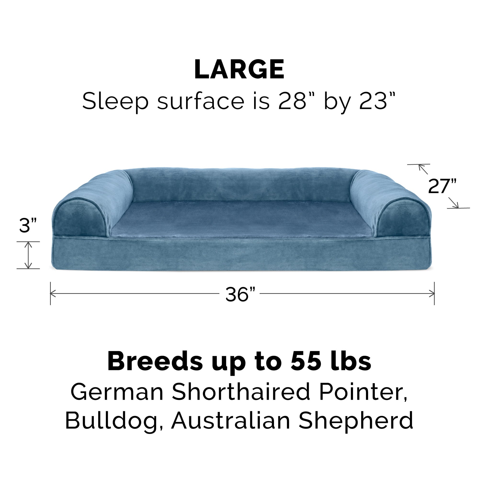 FurHaven | Orthopedic Faux Fur and Velvet Sofa Pet Bed for Dogs and Cats， Harbor Blue， Large