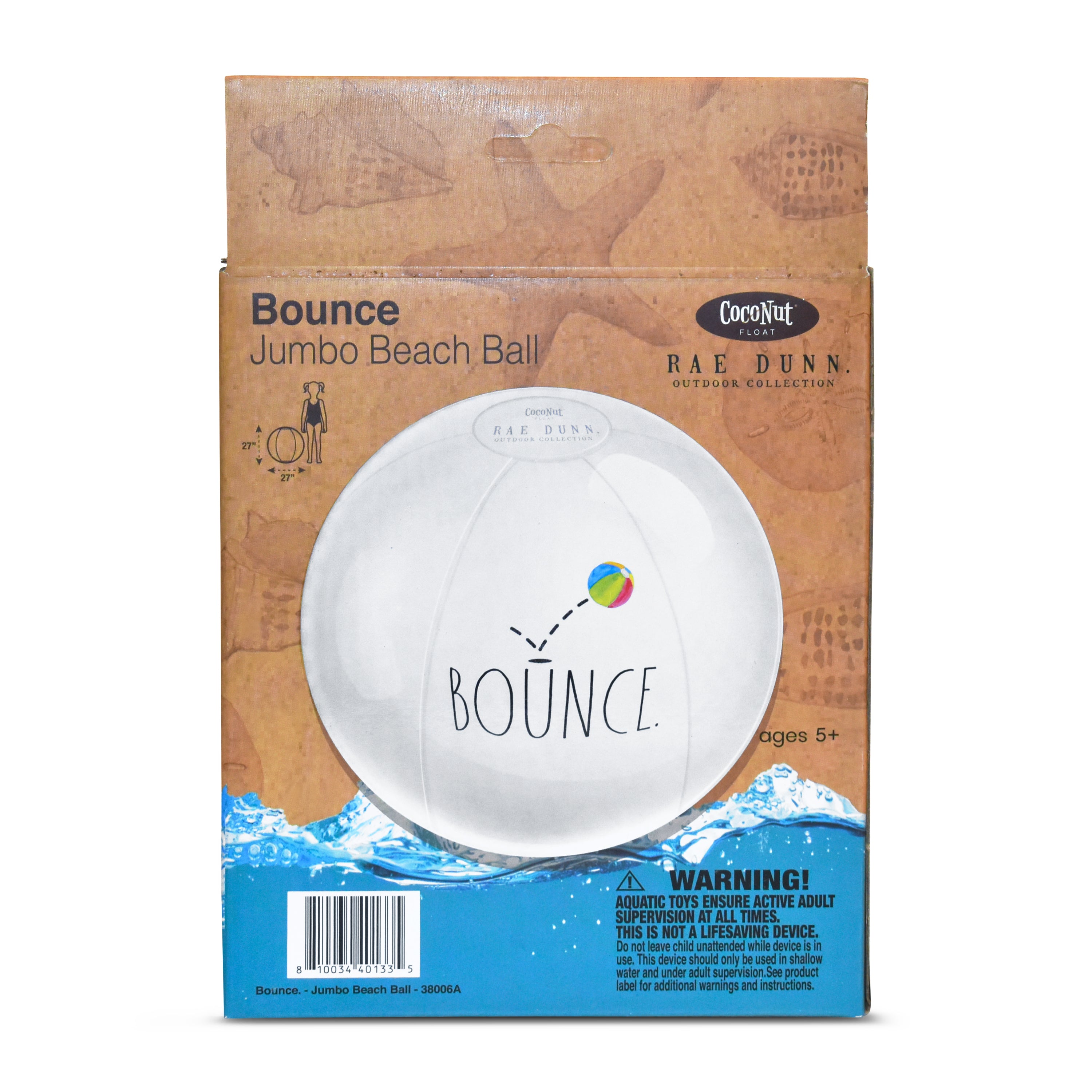 Rae Dunn Beach Ball by CocoNut Float - Large 27 Inch Inflatable Beach Ball - Bounce Theme - Great for Summer Parties and Swim Events (Bounce.)