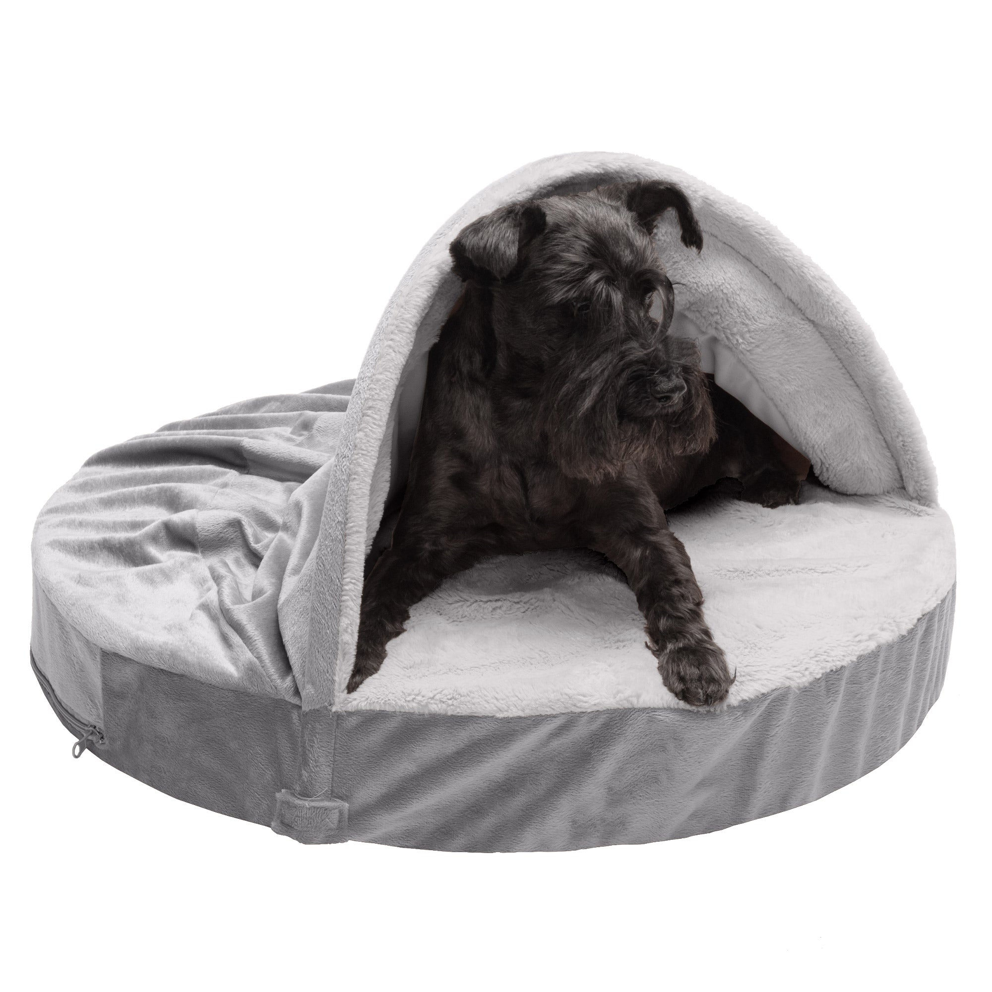 FurHaven | Cooling Gel Wave Fur and Velvet Snuggery Pet Bed for Dogs and Cats， Dark Gray， 26-Inch