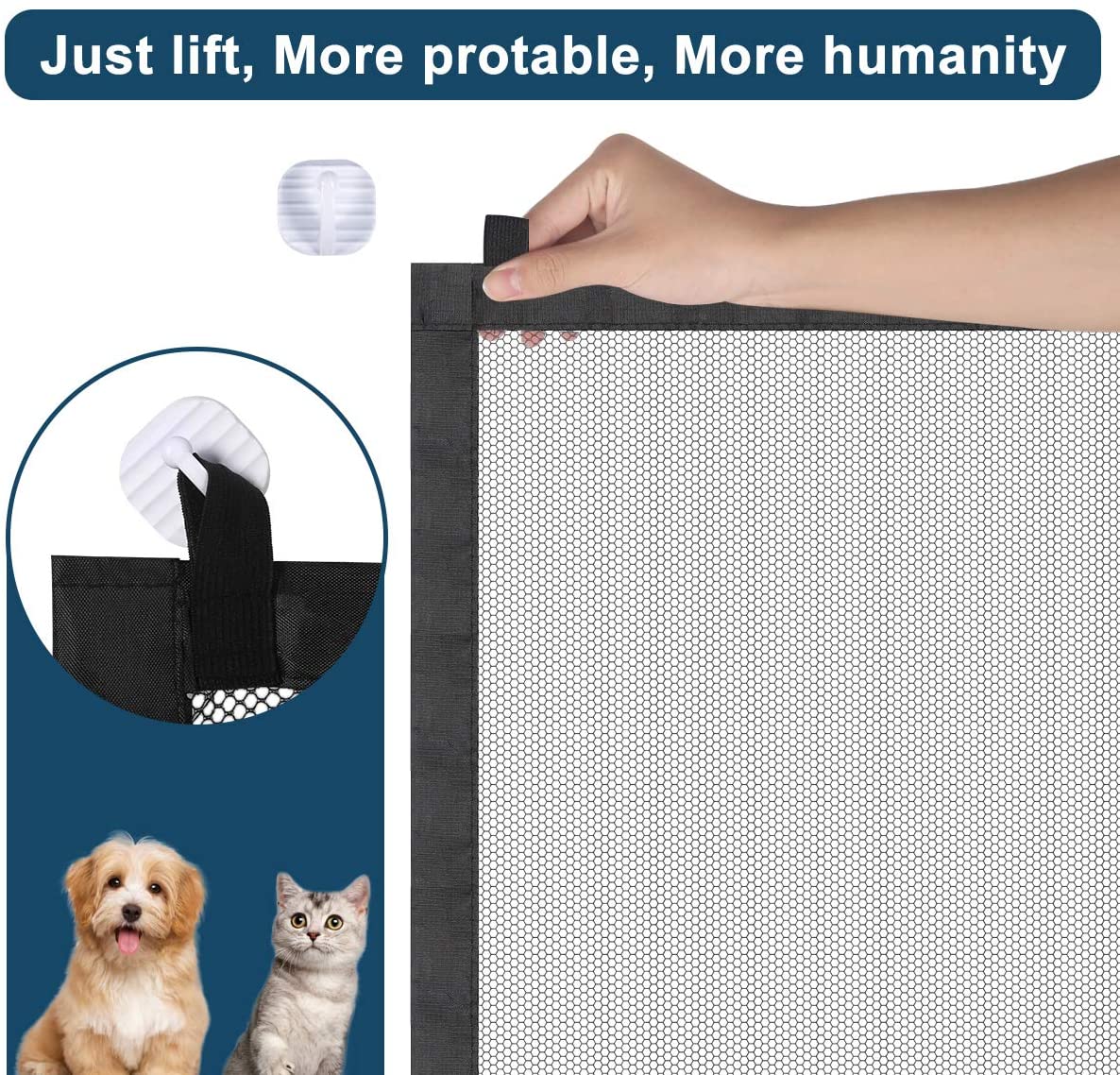 Magic Gate for Dogs， KZKR Pet Gate Dog Mesh Gate Safety Guard Gate for Stairs， Outdoor and Doorways Pet Isolation Net Safety Fence Install Anywhere