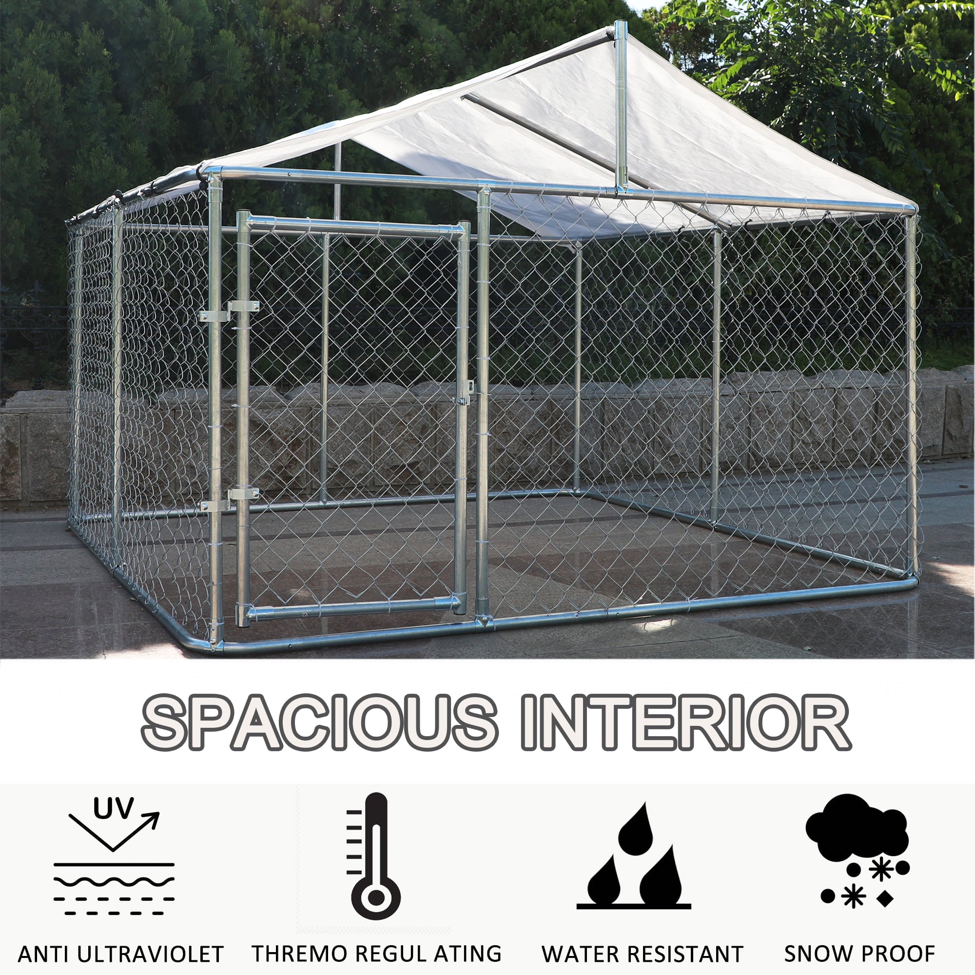 LZBEITEM 7.5 x 7.5ft Large Outdoor Dog Run Kennel， Heavy Duty Dog Cage Galvanized Steel Dog Fence Dog Enclosure Playpen with Waterproof Cover