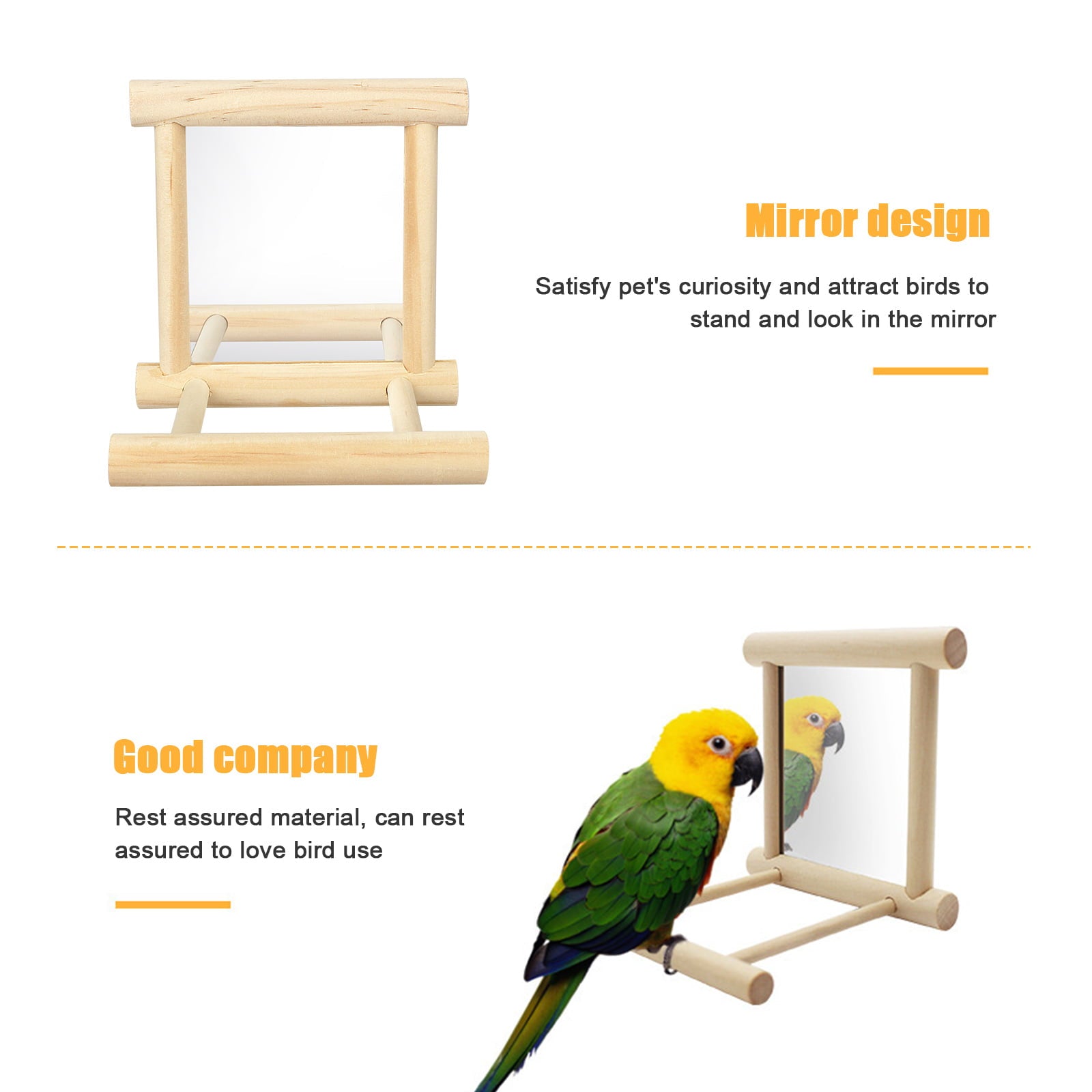 Bird Swing Toy Bird Parrot Cage Swing Mirror Toy， TSV Bird Mirror Parakeet Parrot Cage Wooden Swing Toy Hummingbird Perch Stand for Pet Birds Parakeet Lovebird Canaries Macaw African Parrot
