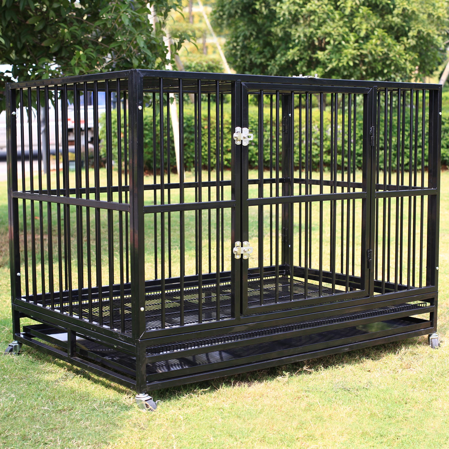 Wonline Metal Heavy Duty Dog Cage with Wheels， Black
