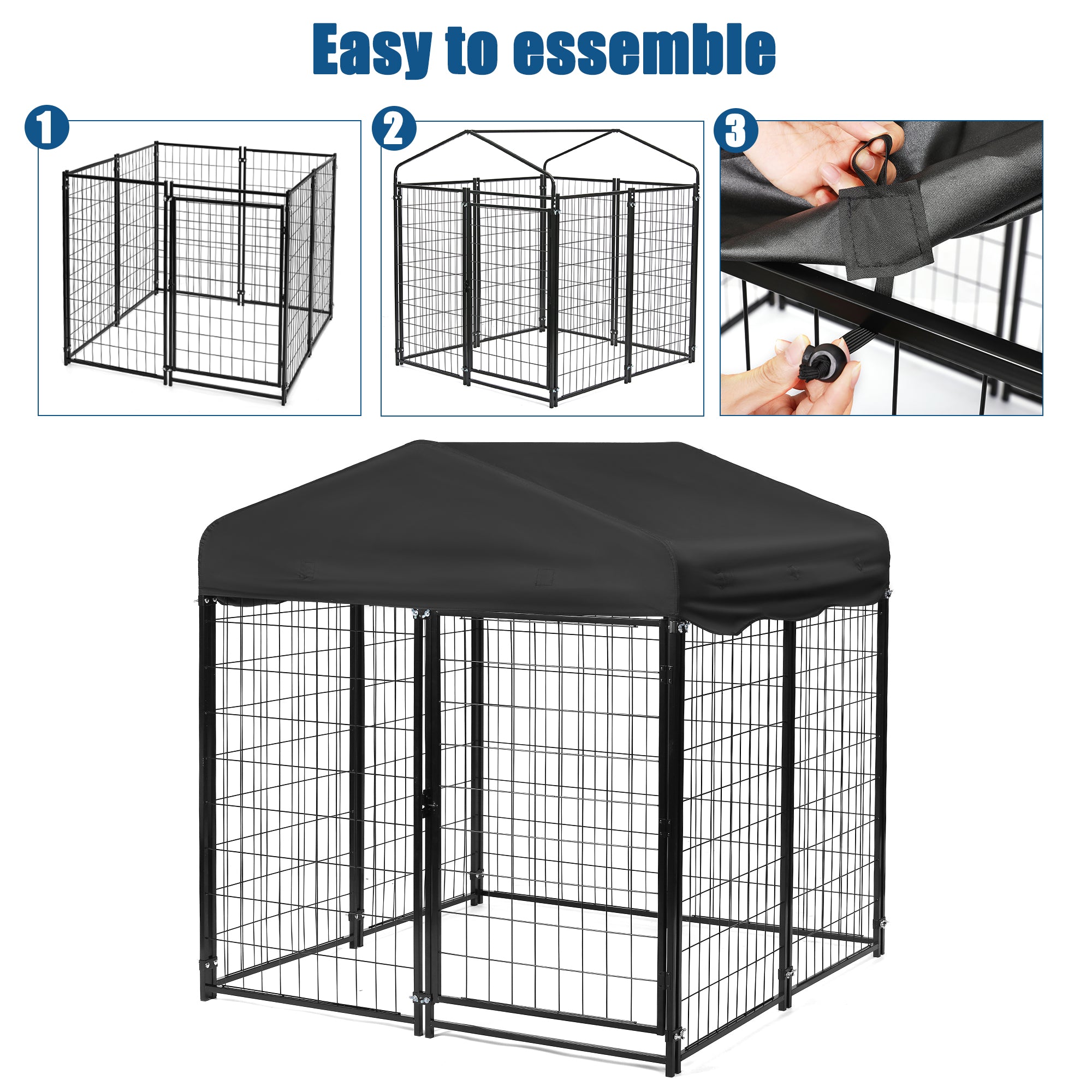 generic Large Dog Kennel Outdoor Indoors，  4ft x 4.2ft x 4.45ft Dog Playpen Pet Pen Dog Cages Heavy Duty Metal Dog Crate Run with UV-Proof Waterproof Cover