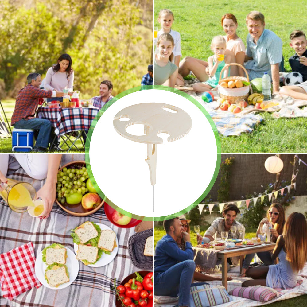 Miuline Portable Wine Table Outdoor， Wine Table Wooden Portable Beach Table Picnic Table Modern Wine Glass Rack Round Desktop Foldable Bamboo Snack Table