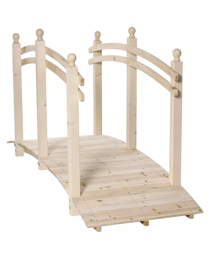 Outsunny 7.5' Wooden Arch Garden Bridge， Safety Rails for Backyard Ponds， Creeks， Streams， Natural