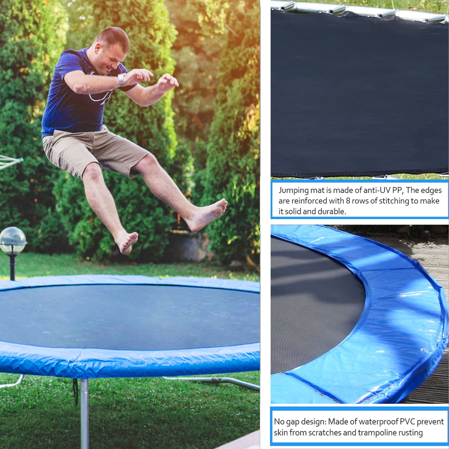 Trampoline ON SALES， Seizeen 15FT XL Trampoline for Kids - All-Weather Trampoline W/ Thickened Enclosure Net and Foot Pad， Outdoor Round Trampolines Bears 4-6 Kids， Blue