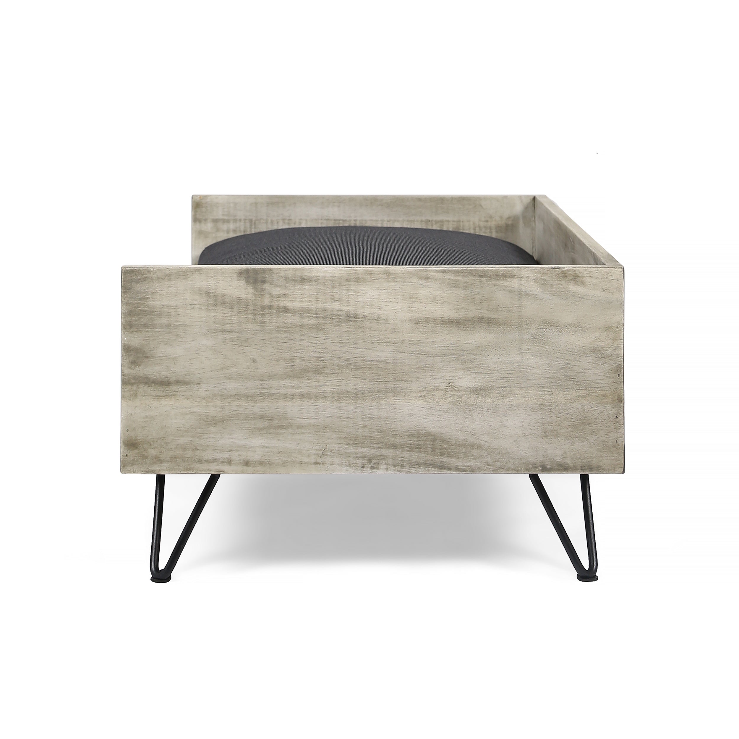 GDF Studio Cheval Mid Century Modern Acacia Wood Pet Bed with Cushion， Light Gray and Gray
