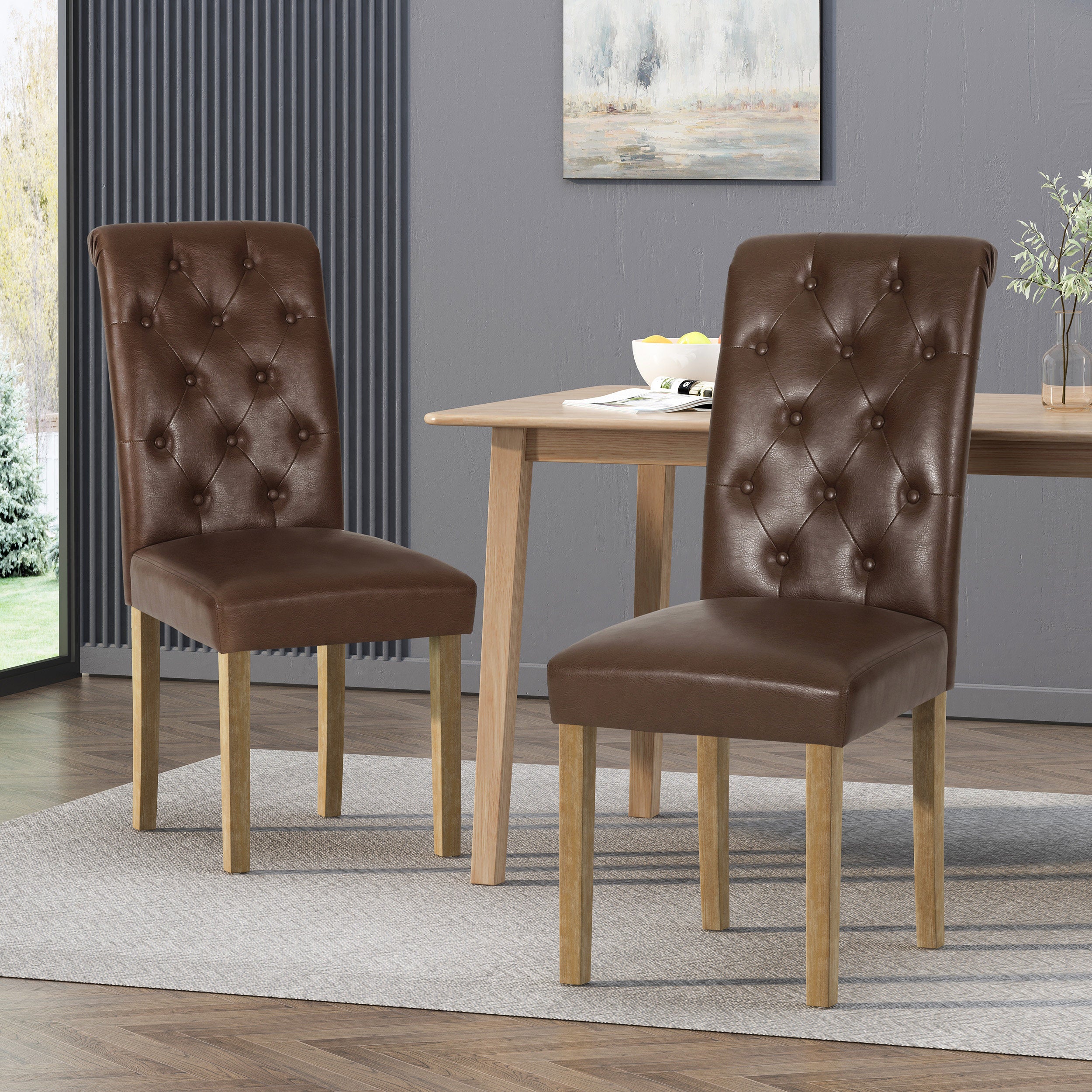 Larkspur Contemporary Faux Leather Tufted Dining Chairs, Set of 2