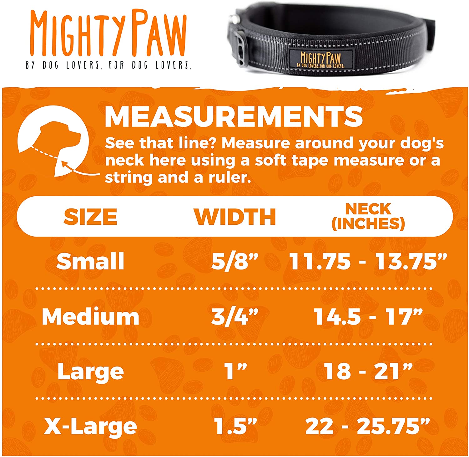 Mighty Paw Neoprene Padded Dog Collar， Sports Collar with Reflective Stitching， Extra Comfort for Active Dogs