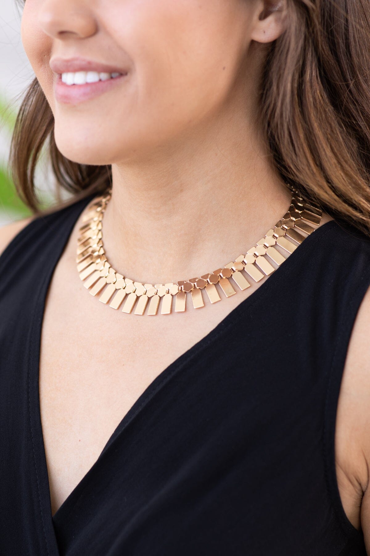 Gold Geometric Fringe Necklace