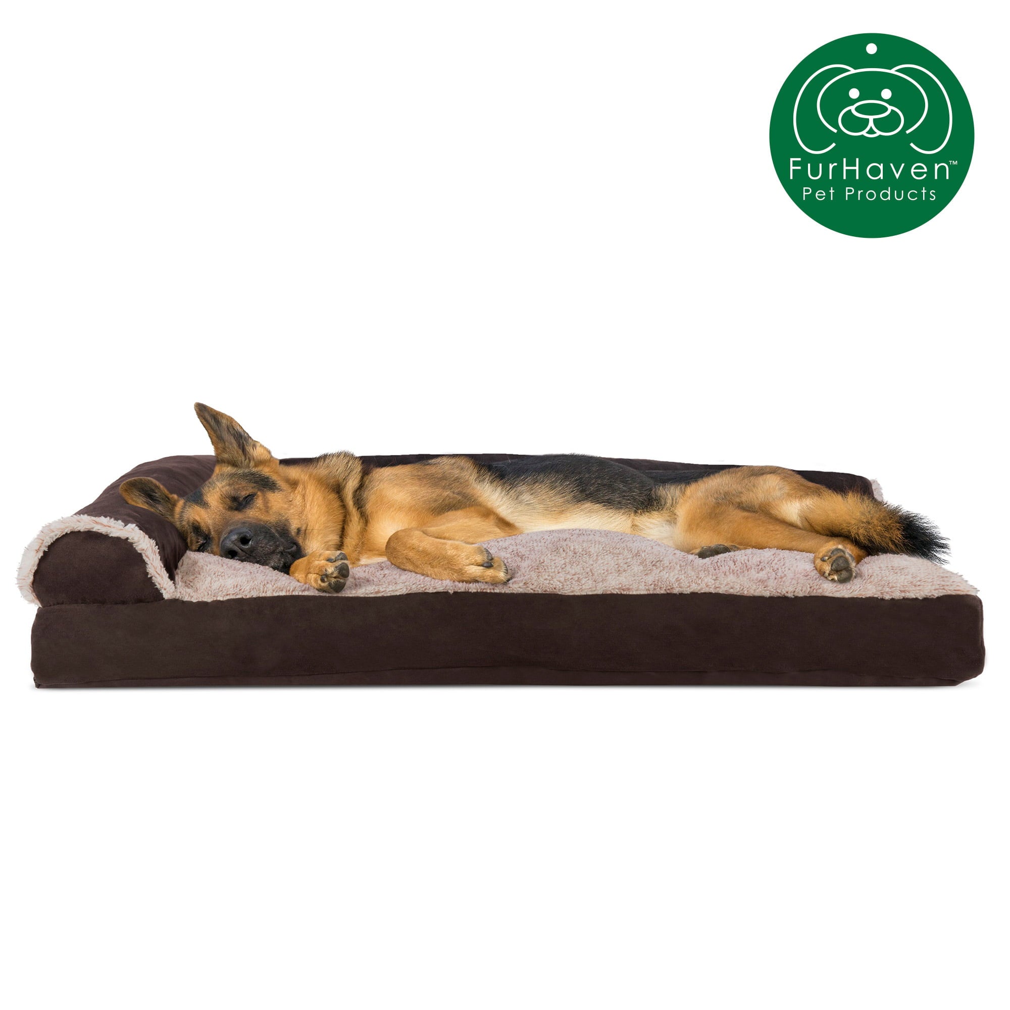 FurHaven Pet Products | Faux Fur and Suede Chaise Lounge Pillow Sofa-Style Pet Bed for Dogs and Cats， Espresso， Jumbo
