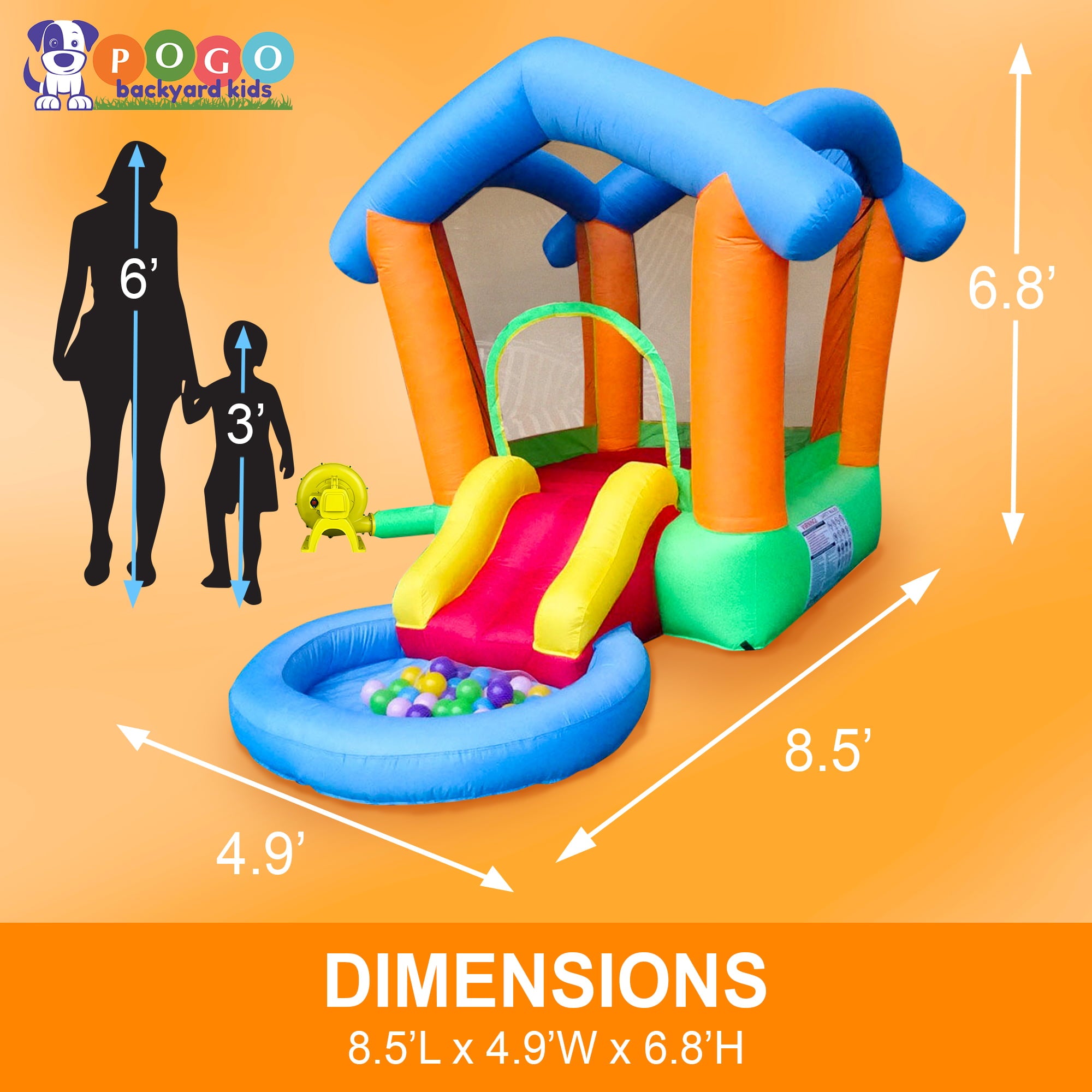 Pogo Bounce House Backyard Kids Rainbow Playhouse Inflatable Bounce House with Slide