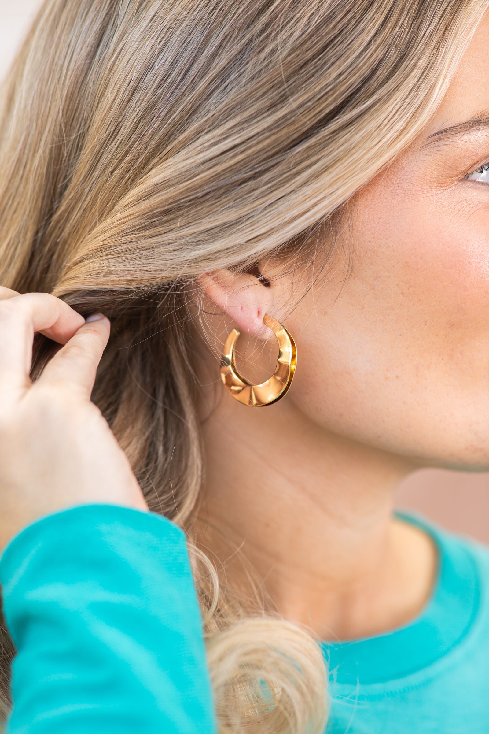 Gold Double Abstract Hoop Earrings