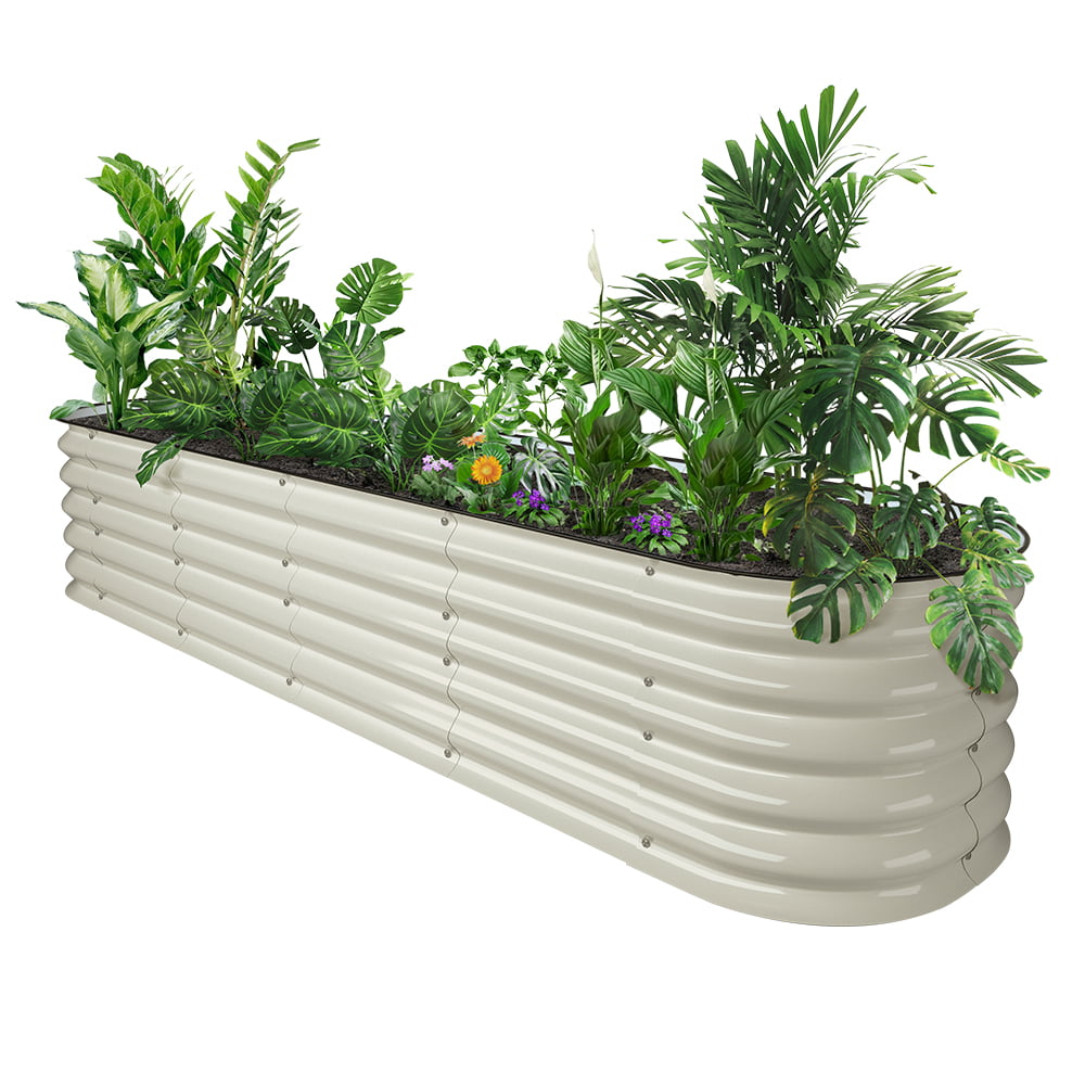 VEGEGA 17" Tall 8'X2' Metal Corrugated Raised Garden Bed Backyard Patio Grow Flowers Planter, White (9in1)
