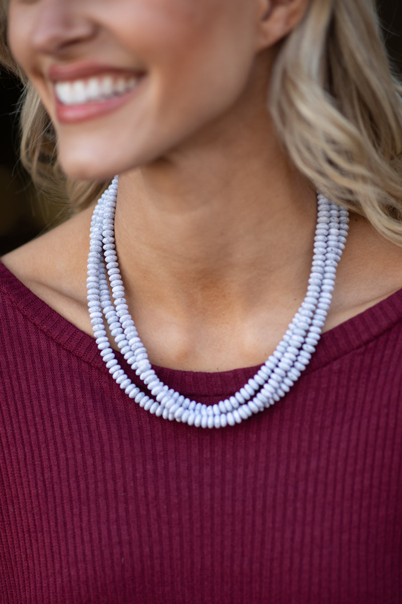 Grey Triple Strand Beaded Choker Necklace