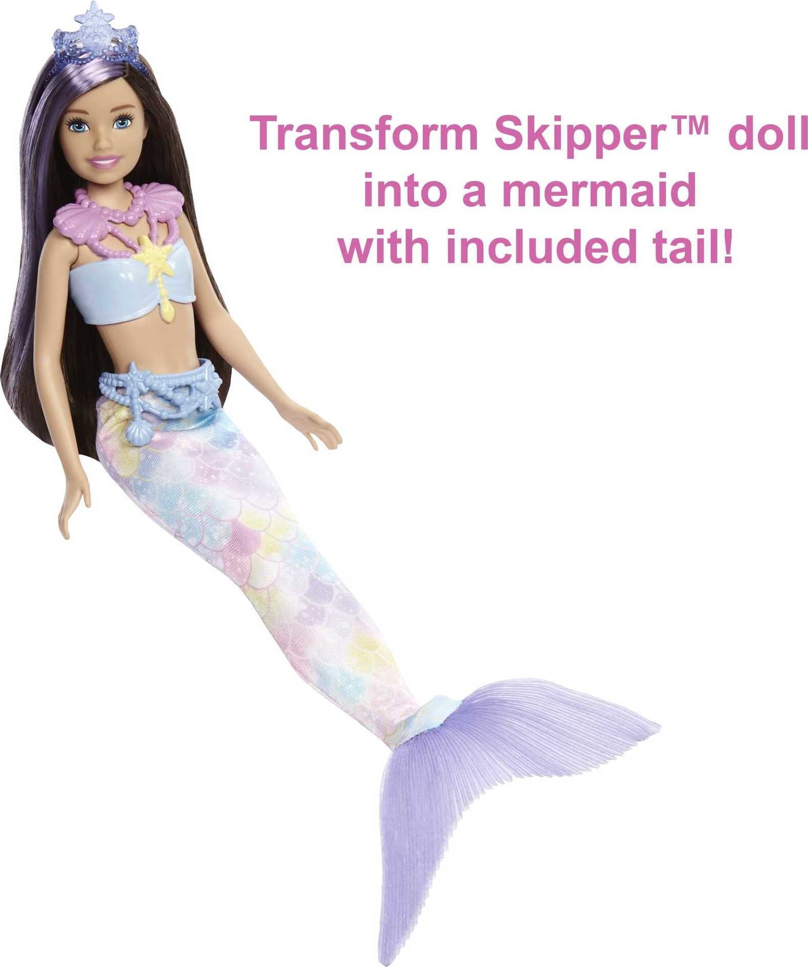 Barbie Mermaid Power Skipper Doll with 10 Pieces including Mermaid Tail, Pet and Accessories