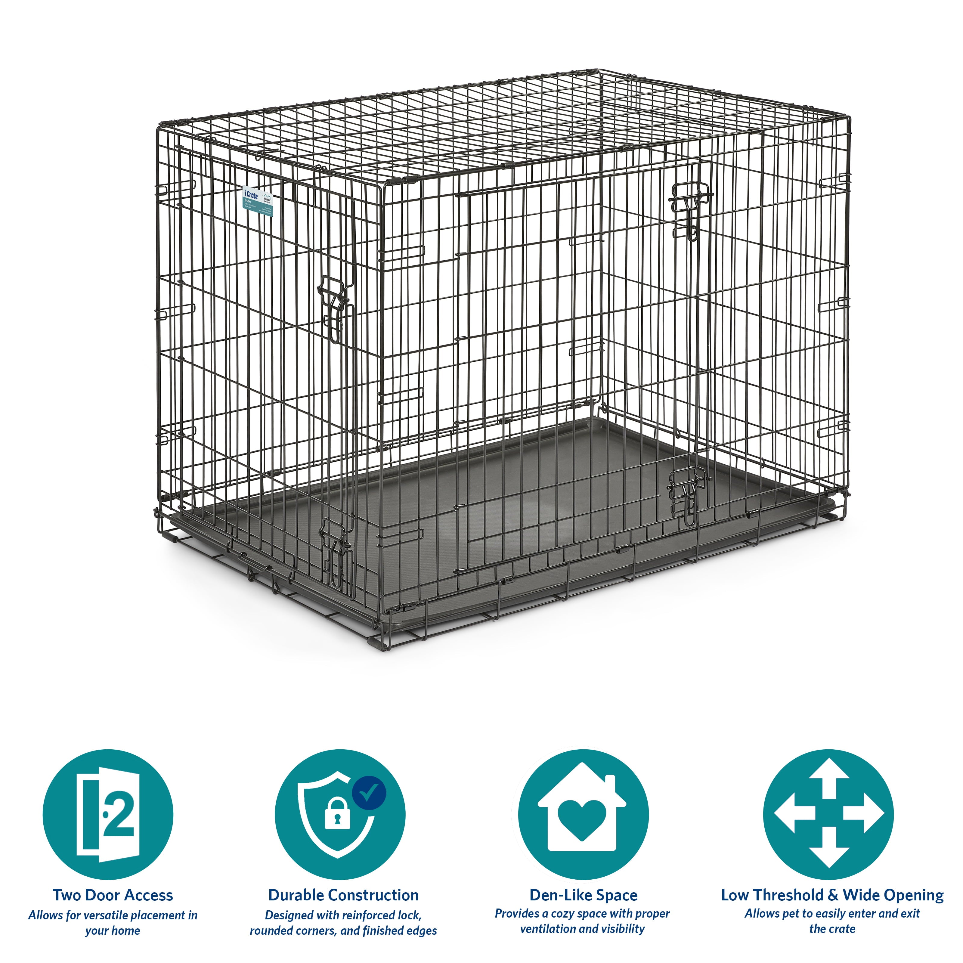 MidWest Homes For Pets Double Door iCrate Metal Dog Crate， 42