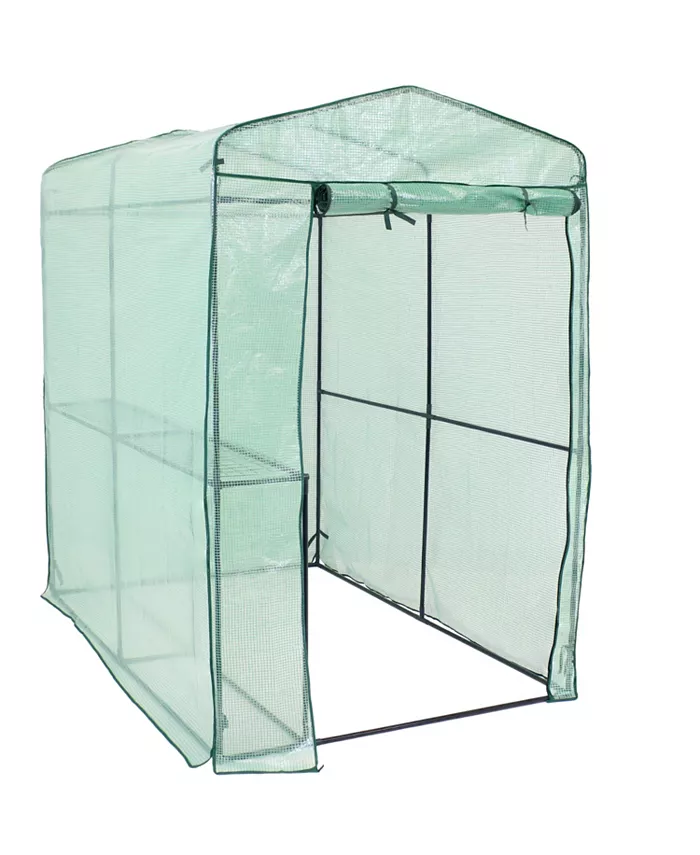 Sunnydaze Decor Large Steel PE Cover Walk-In Greenhouse with 1 Shelf - Green