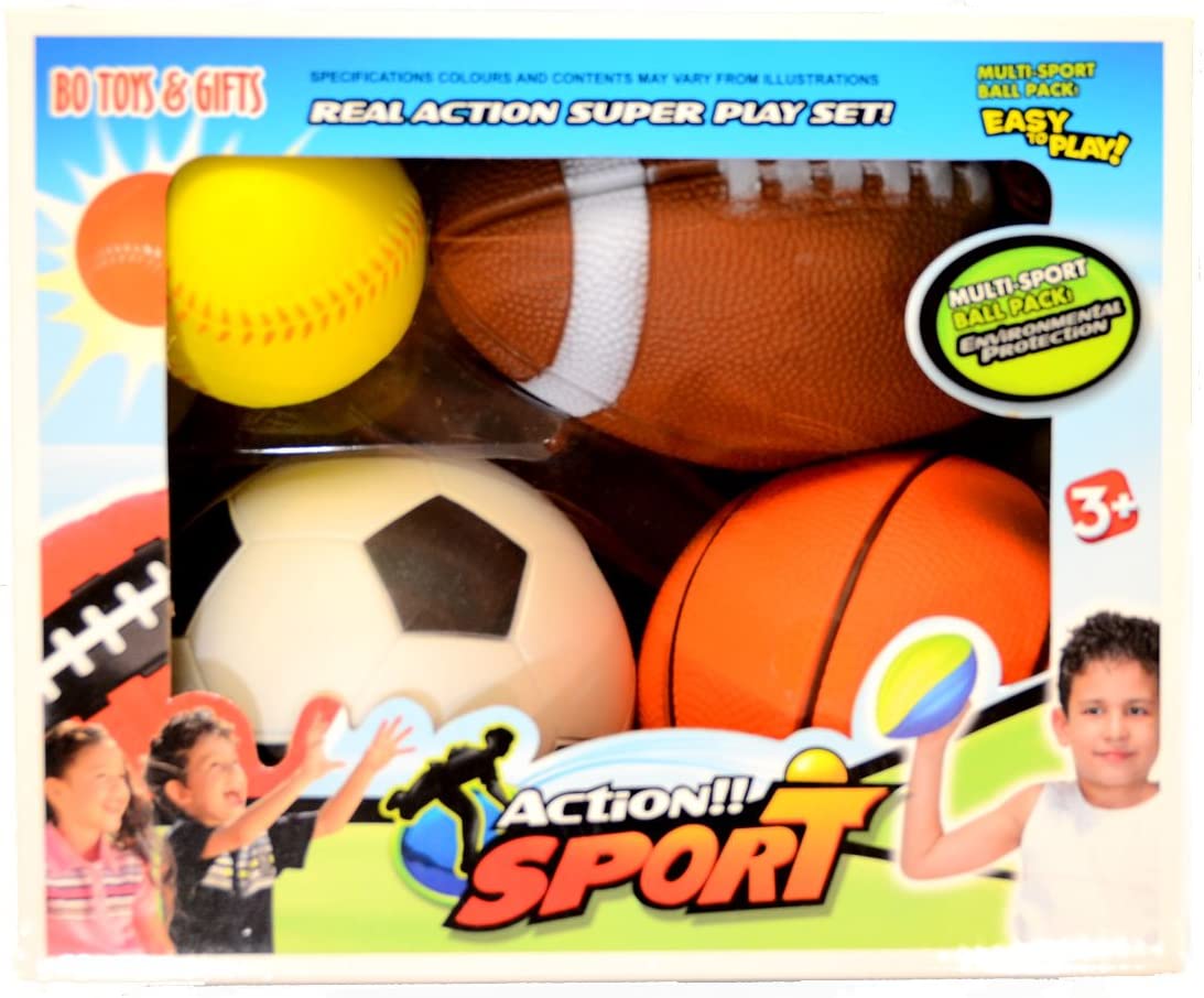 Set of 4 Sports Balls for Kids (Soccer Ball， Basketball， Football， Tennis Ball) By