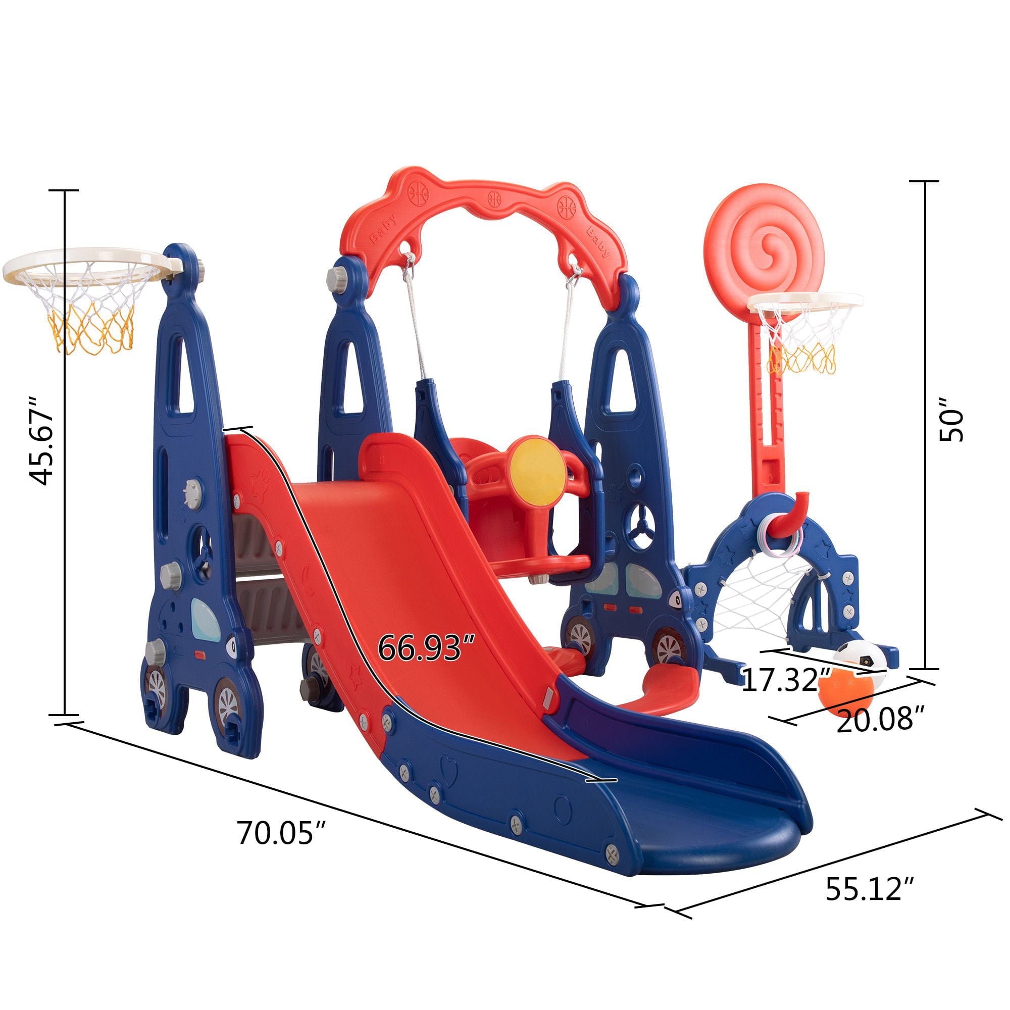 MOCA 5 in 1 Kids Slide for Toddlers Age 1-3 Slide and Swing Set for Children Baby Indoor Outdoor， Playsets Playground Sets for Backyards Plastic(Blue)