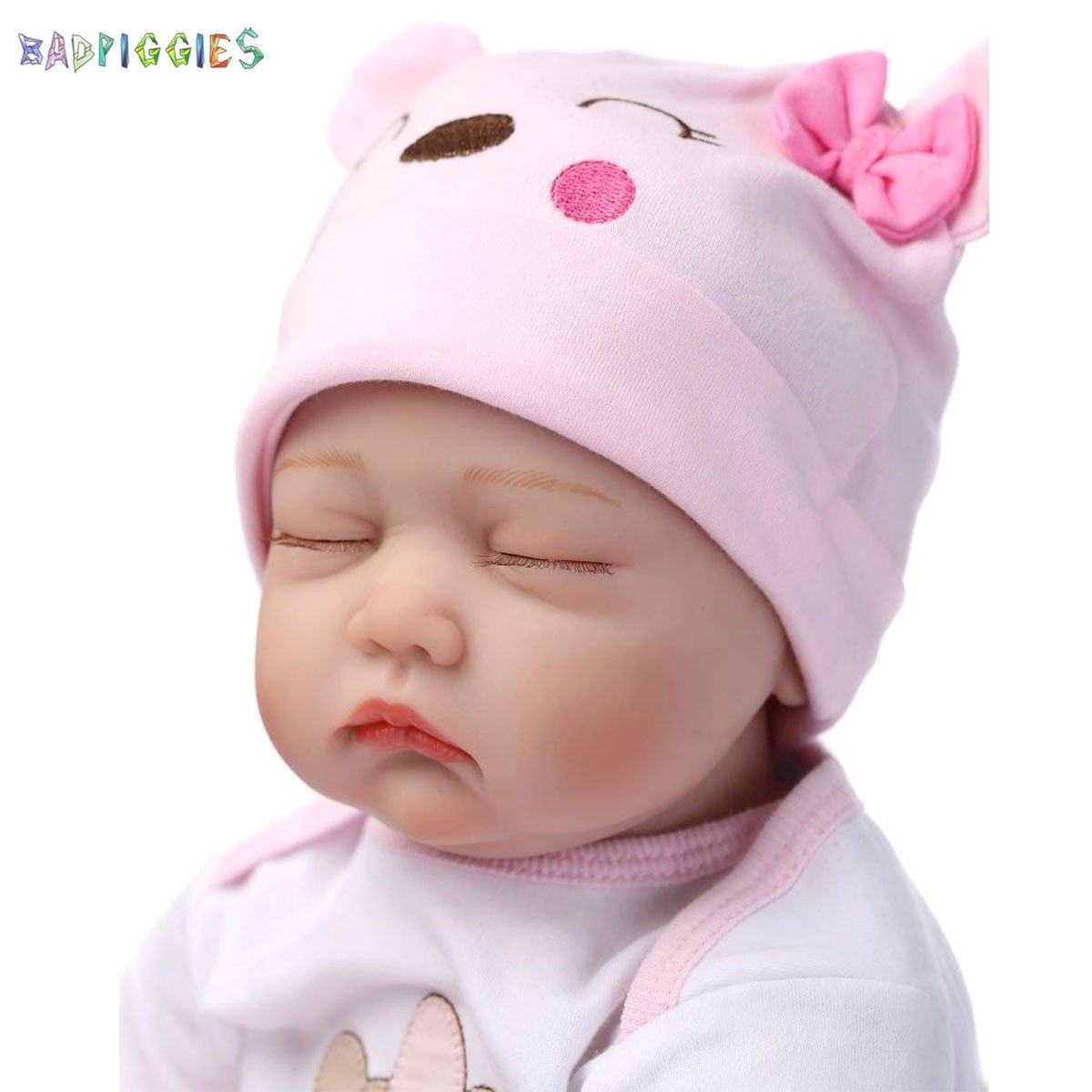 BadPiggies 22" Lifelike Realistic Reborn Sleeping Baby Doll with Clothes Handmade Silicone Vinyl Toy Xmas Gift for Girls Age 3+
