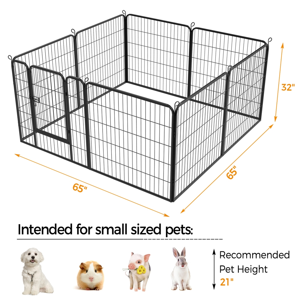 32-inch Foldable Dog Pen Exercise Barrier with Door，Outdoor and Indoor， 8 Panels， Black