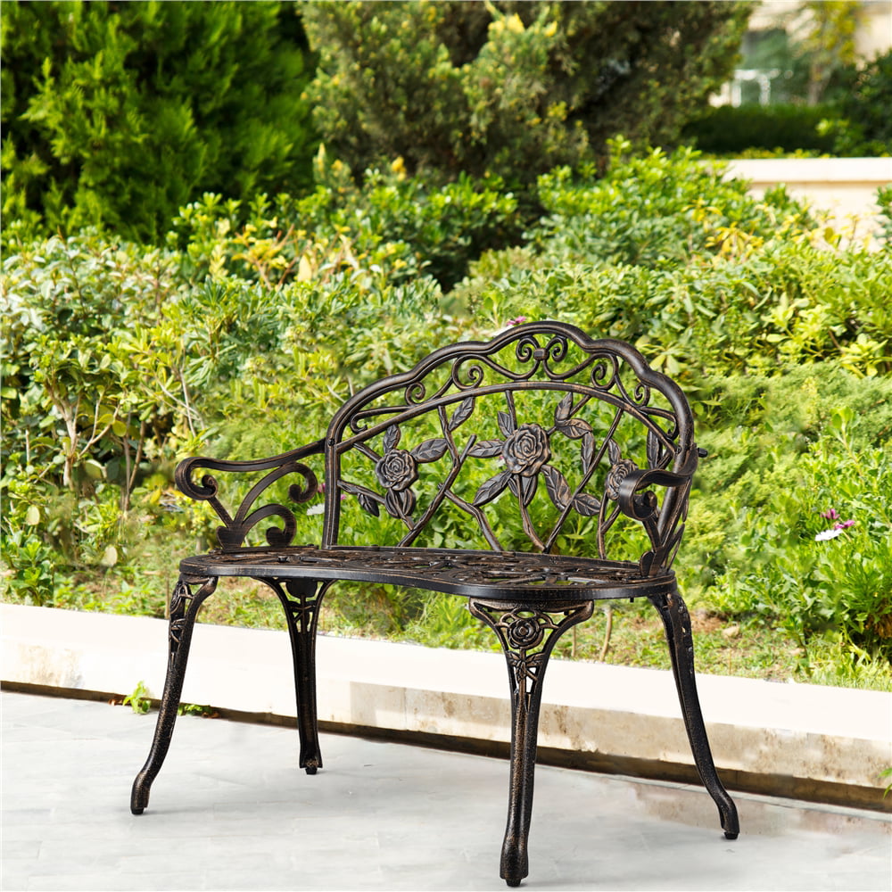 Easyfashion Outdoor Durable Cast Aluminum Bench - Bronze