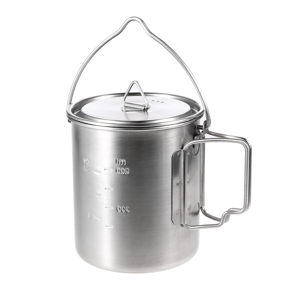 Lixada 750ml Stainless Steel Pot Portable Water Mug Cup with Lid and Foldable Handle Outdoor Camping Cooking Picnic