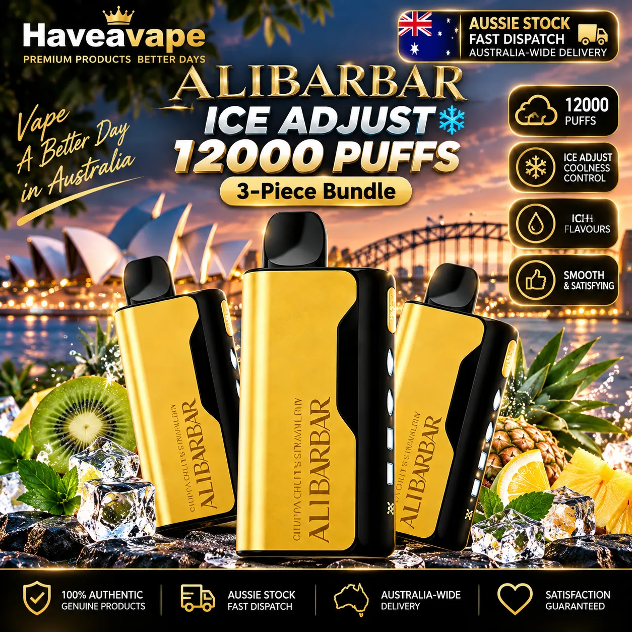 🎁 Alibarbar Ice Adjust 12,000 Puffs | 3/5/10 Pack Bundle | Sydney Stock 🚚