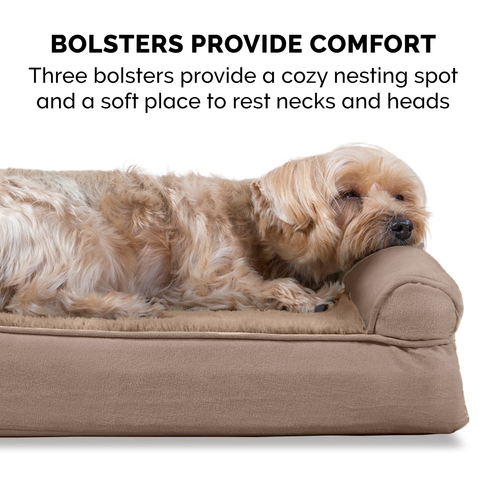 FurHaven | Cooling Gel Ultra Plush Sofa Pet Bed for Dogs and Cats， Almondine， Medium