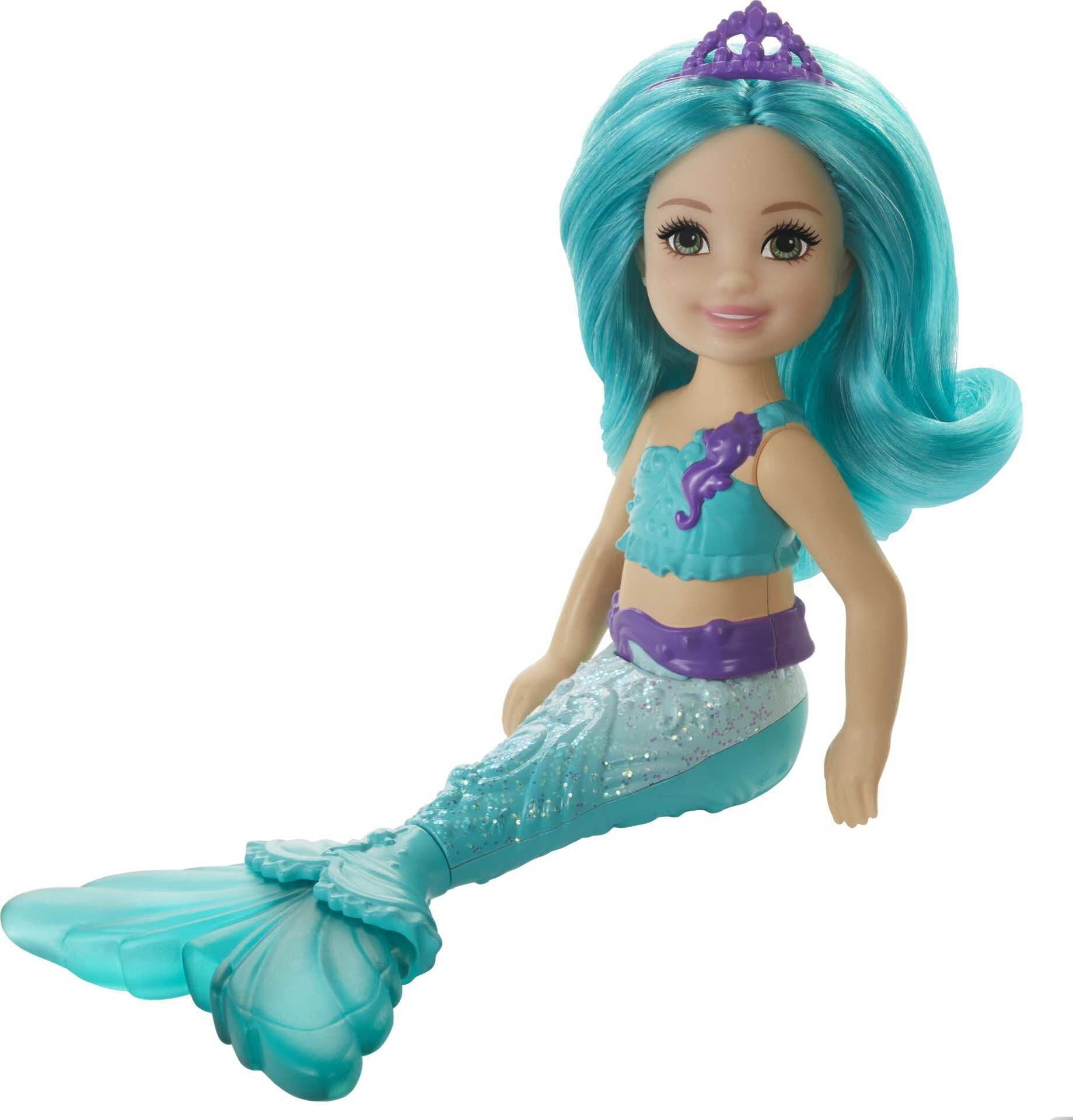 Barbie Dreamtopia Chelsea Mermaid Small Doll with Teal Hair & Tail, Tiara Accessory (6.5-inch)