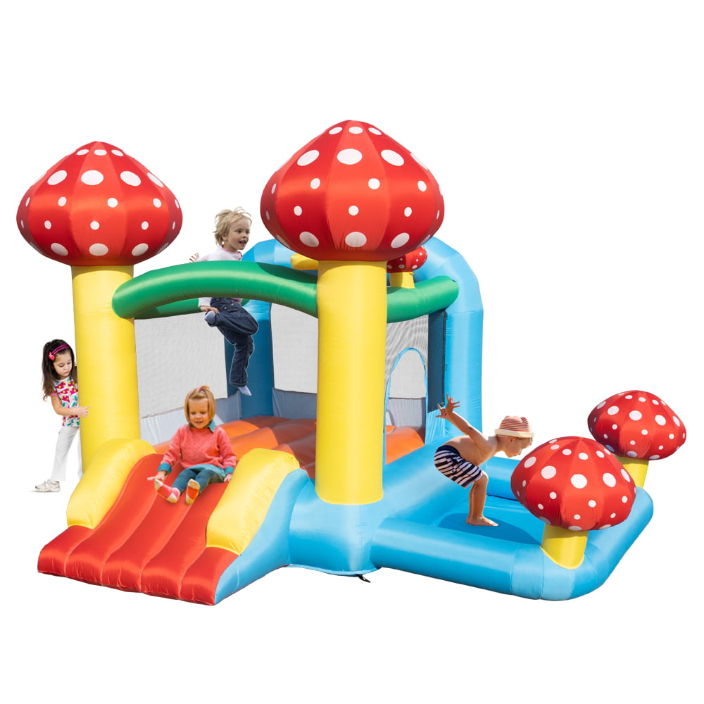 Kids Inflatable Water Slide， Inflatable Jumping Castle with Mini Swimming Pool and Slide， include Blower， Slide Bouncer Water Pool， Mushroom Pattern