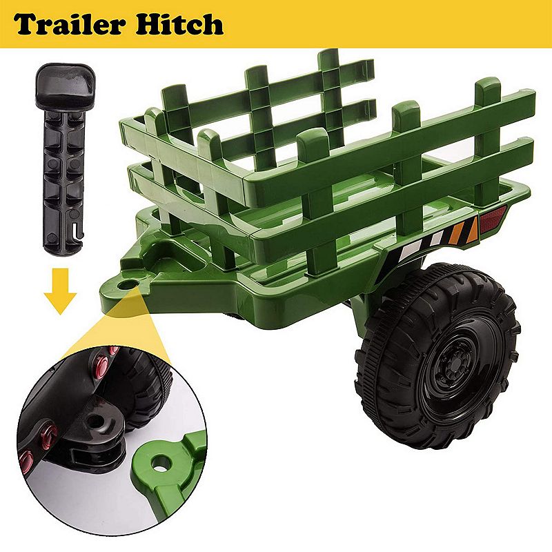 TOBBI 12 Volt Battery Operated Toy Tractor with Pull Behind Trailer， Dark Green