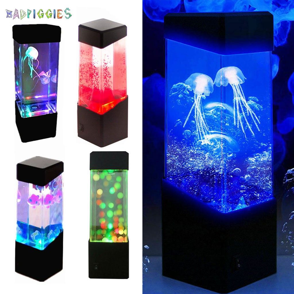 BadPiggies Led Jellyfish Tank Night Light Electric Variable Color Table Aquarium Lamp for Kids Gift