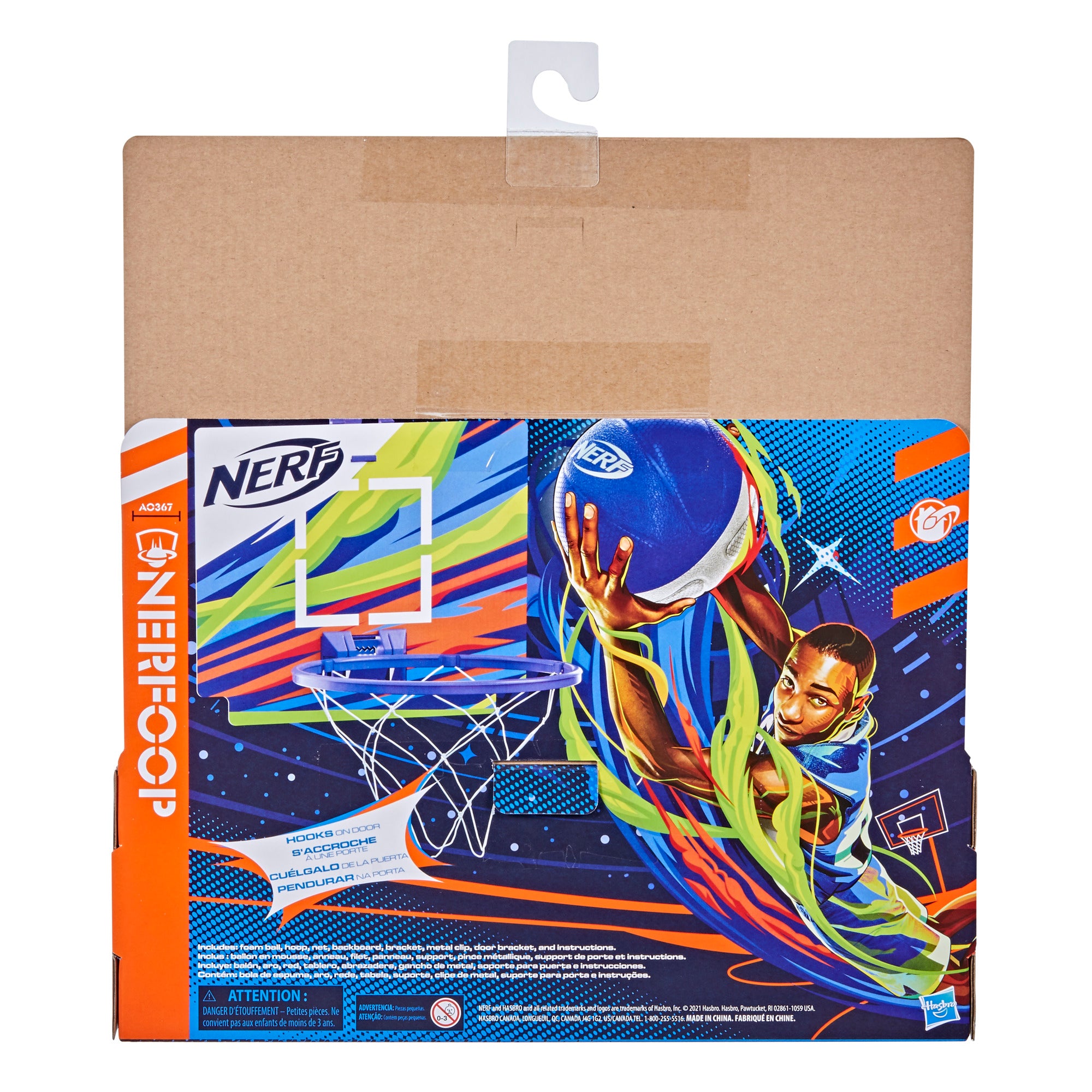 Nerf Nerfoop， The Classic Mini Foam Basketball and Hoop， Hooks On Doors， Blue