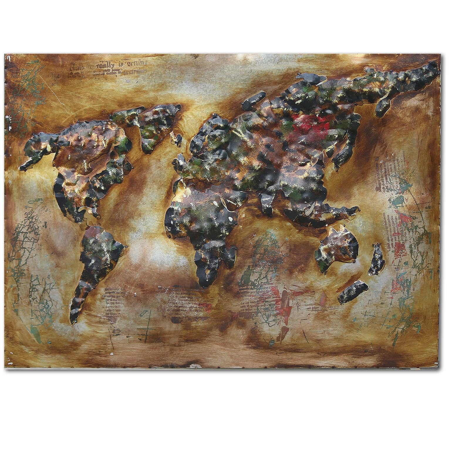 World Map Handcrafted Metal Art Painting 120X90 Cm Soap011