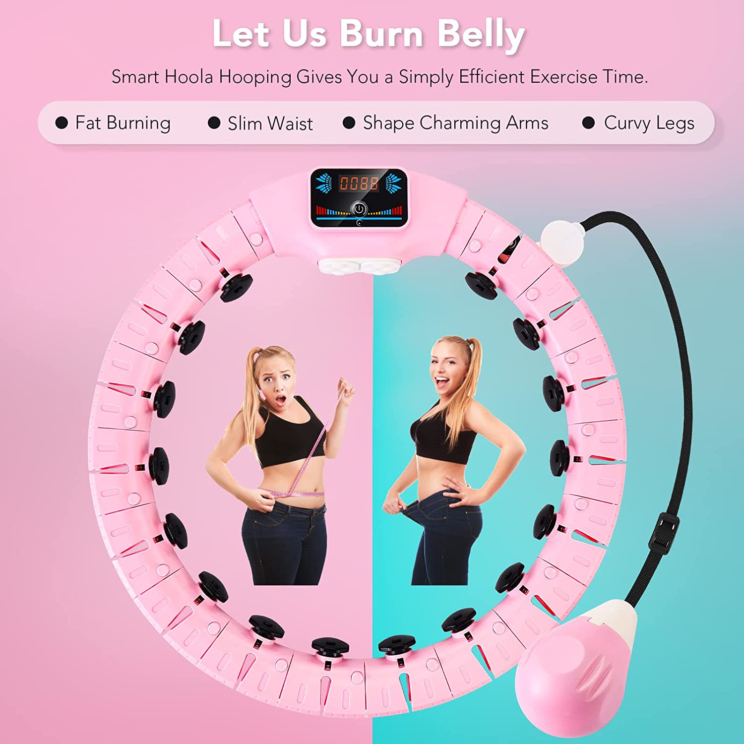 generic Weighted Hula Hoop， 360° Smart Hula Hoop for Exercise， Detachable Parts 3-Vibration Mode with Counter and Gravity Ball， Circle Adjustable Infinity Hula Hoops for Adults Weight Loss