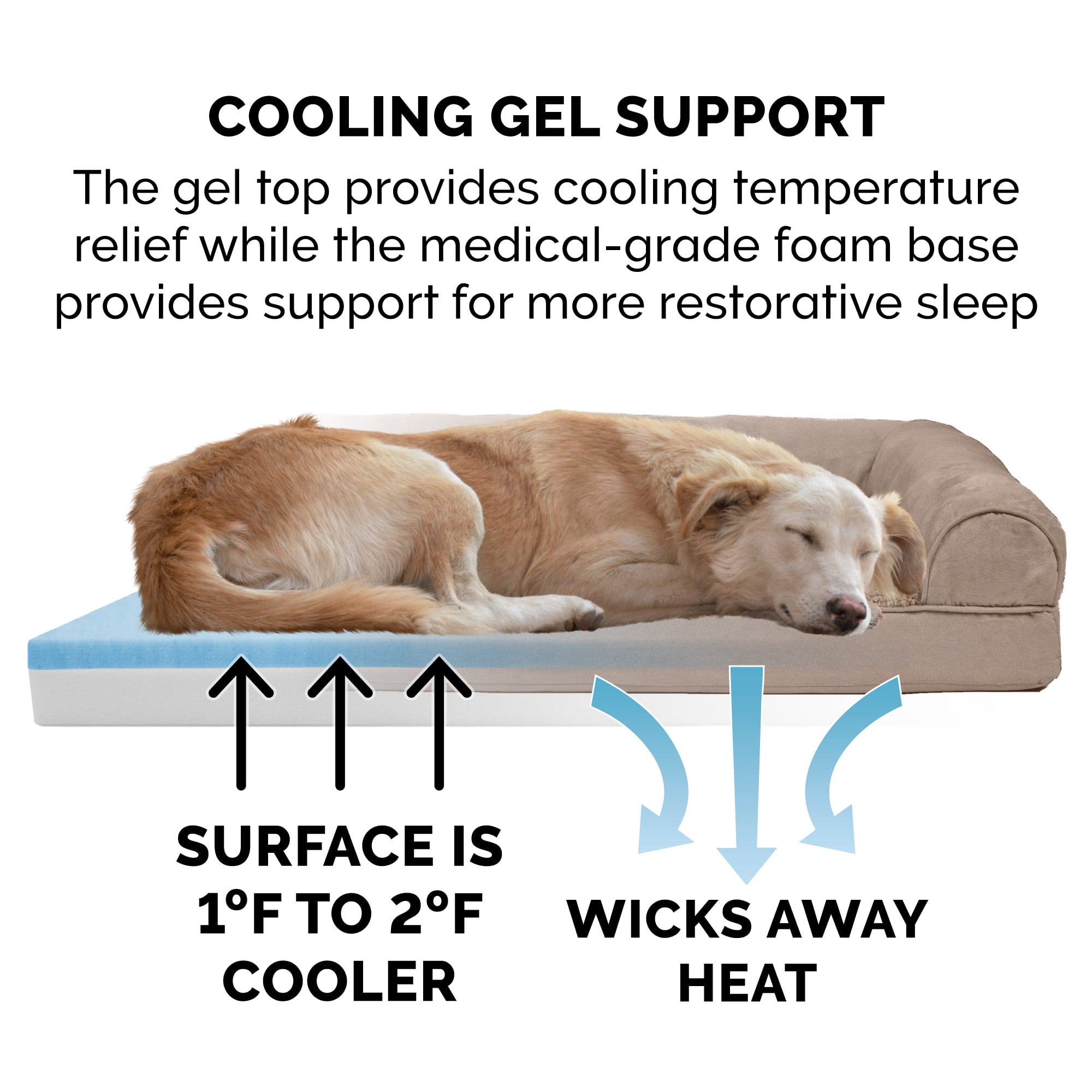 FurHaven | Cooling Gel Ultra Plush Sofa Pet Bed for Dogs and Cats， Almondine， Medium