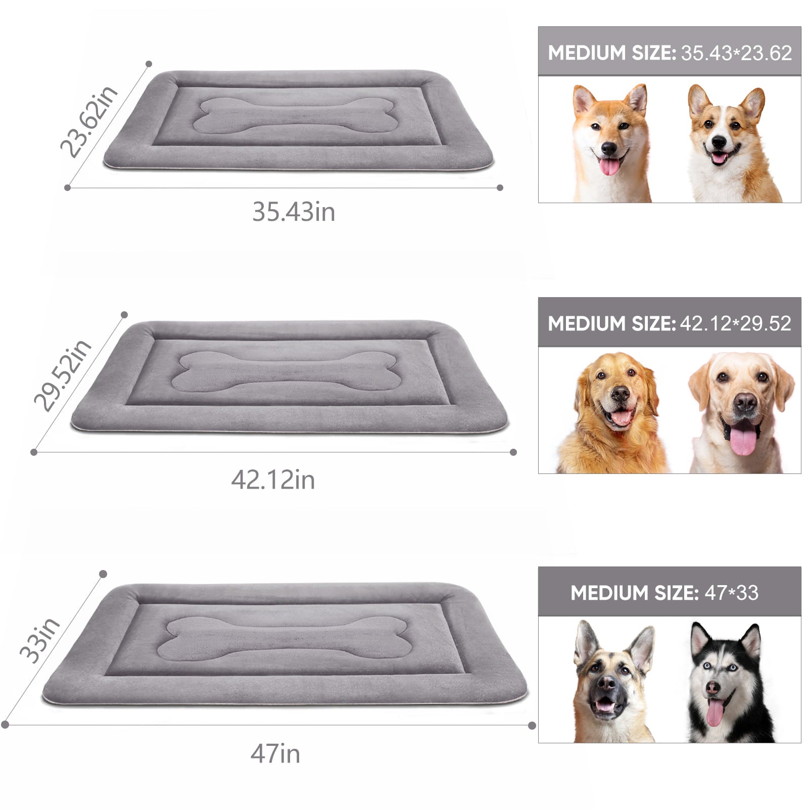 PROCIPE Dog Beds 36in Crate Mat Anti-Slip Washable Soft Mattress Kennel Pads Clay Grey