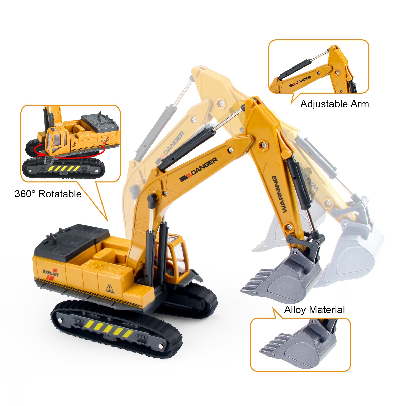 1:55 Diecast Construction Excavator Truck Toy Engineering Vehicle Playset for Kids 3-8 Years