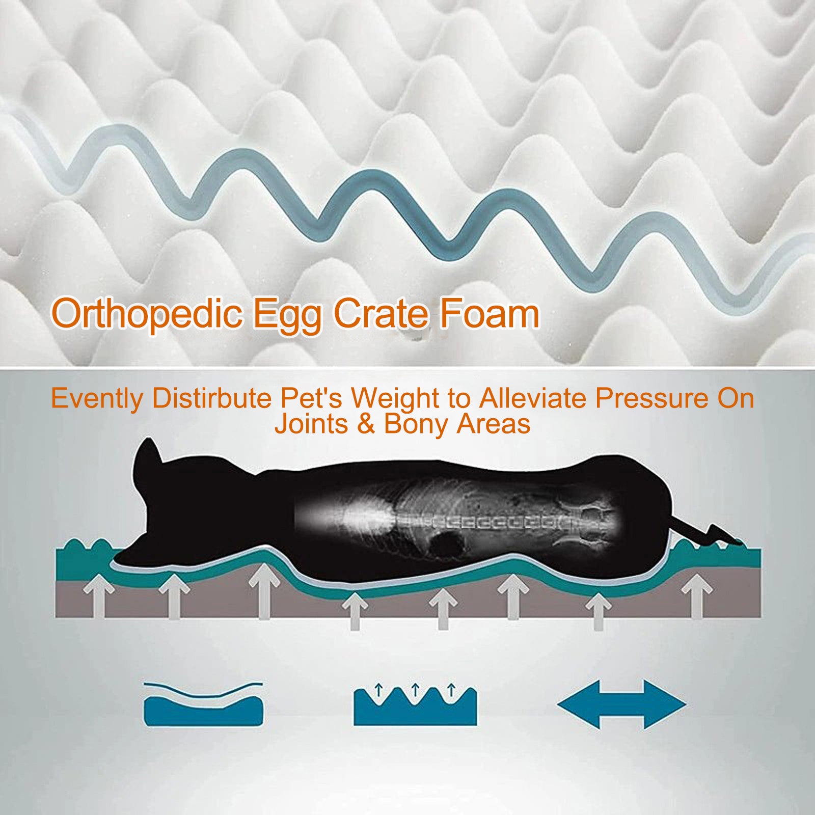 Dog Bed Orthopedic Egg-Crate Foam with Removable Washable Cover，Grey Medium 30