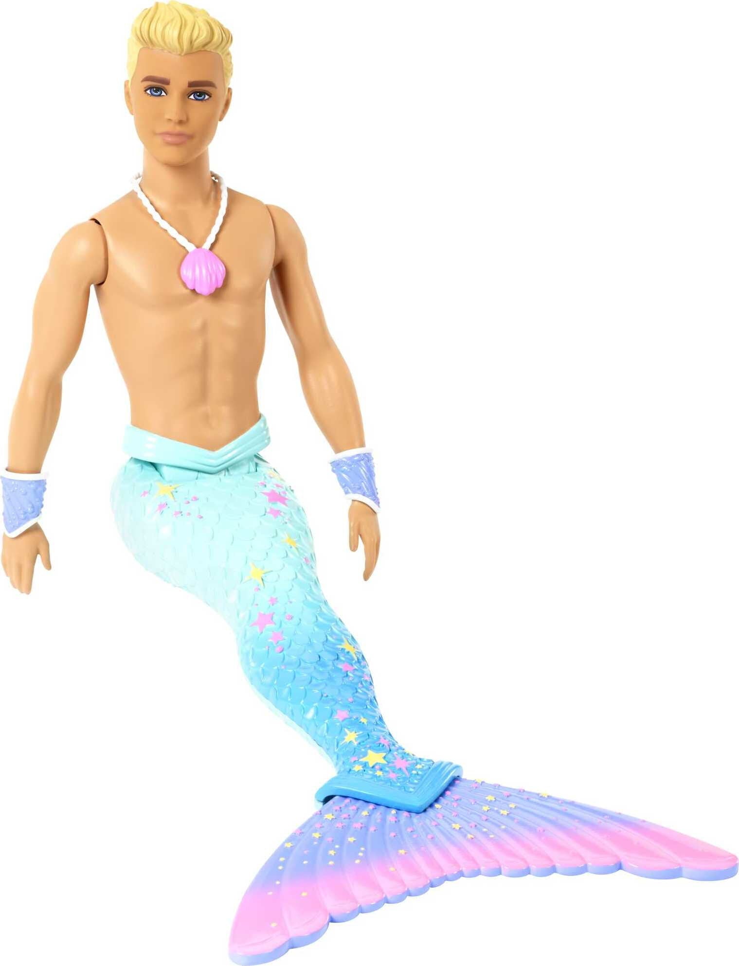 Barbie Dreamtopia Merman Doll, Blonde with Pink Seashell Necklace