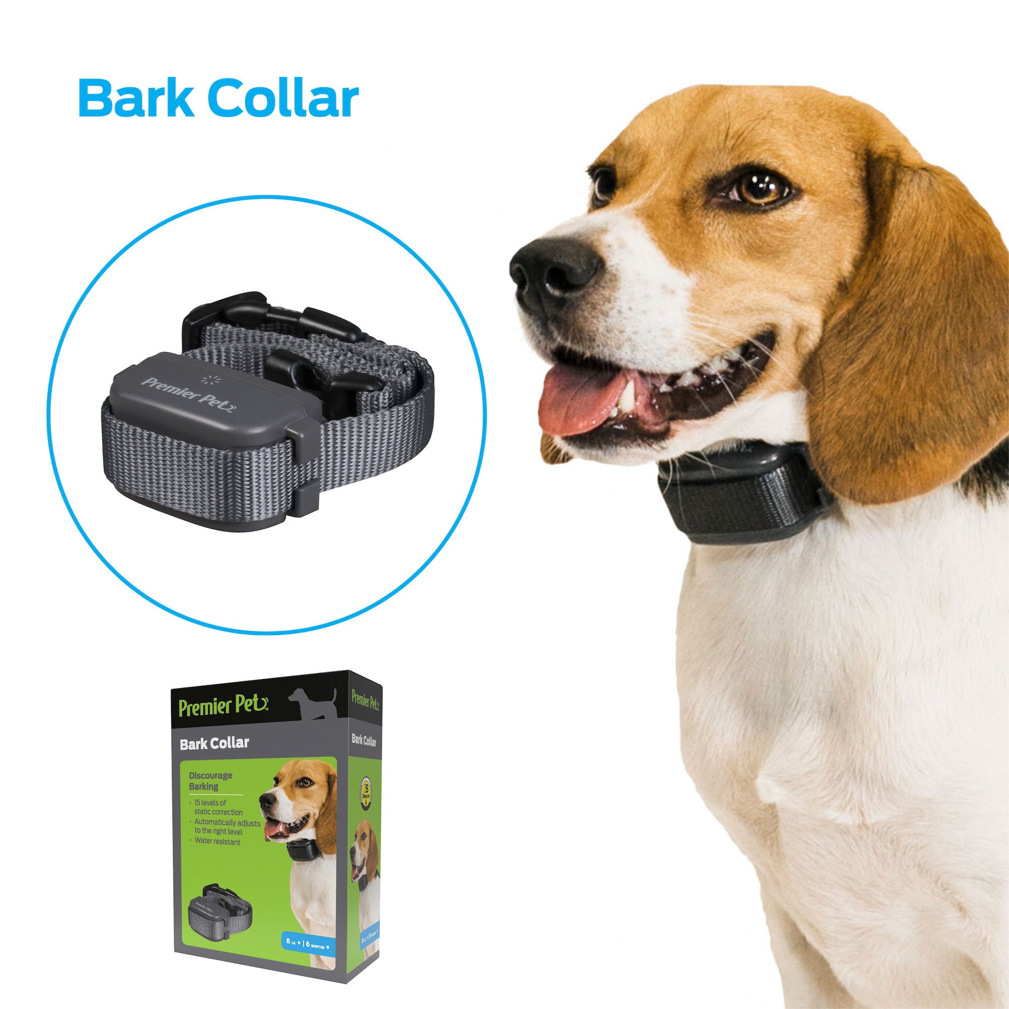Premier Pet Bark Collar: Discourages Barking for All Size Dogs， Adjustable， Water Resistant， Gentle Static Correction， Low Battery Indicator， No Programming Required