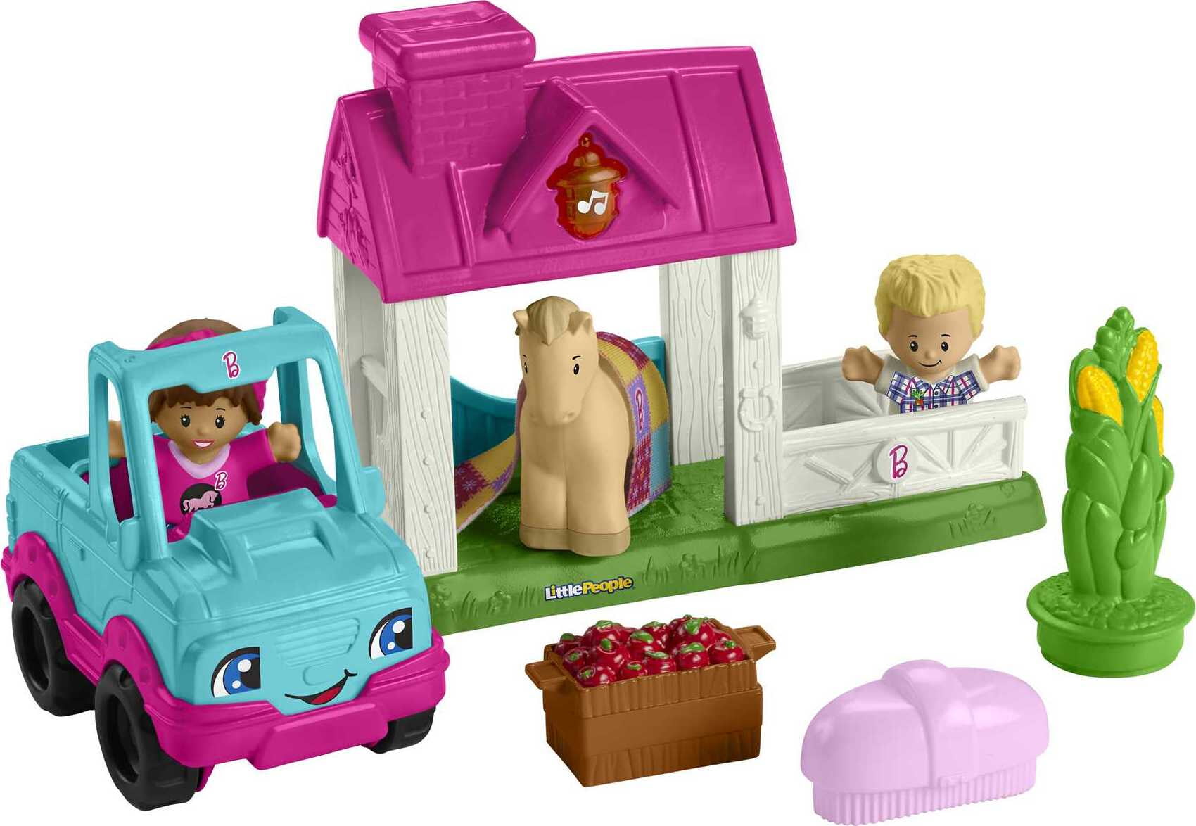 Fisher-Price Little People Barbie Horse Stable Toddler Playset with Light Sounds & 7 Pieces