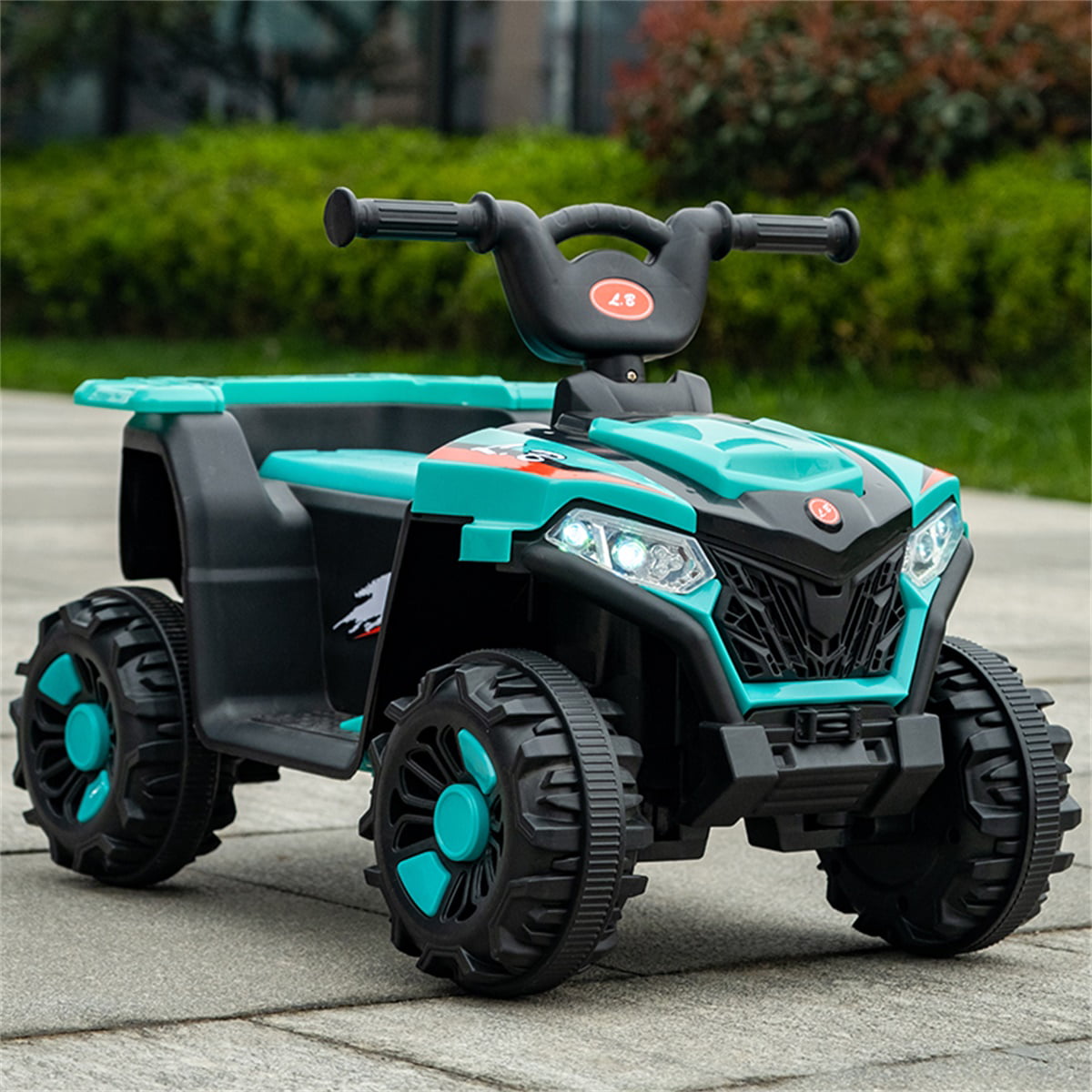 BATE 6V Kids Ride on Electric ATV Quad， 4 Wheels Riding Toy with Music， LED Lights， Green
